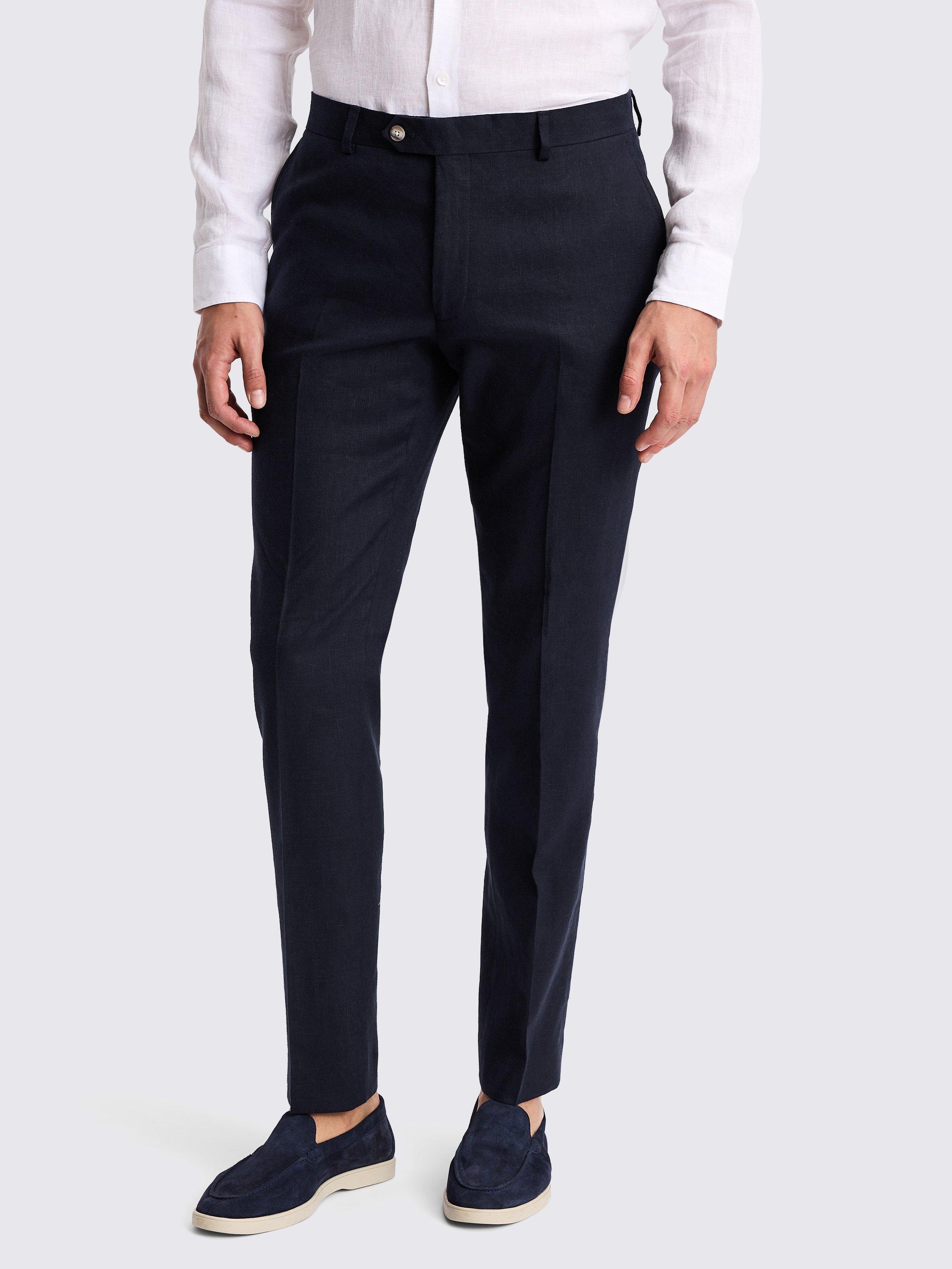 Product image 1 of 3, which shows Moss Slim Fit Linen Rich Suit Trousers, Navy, 30S