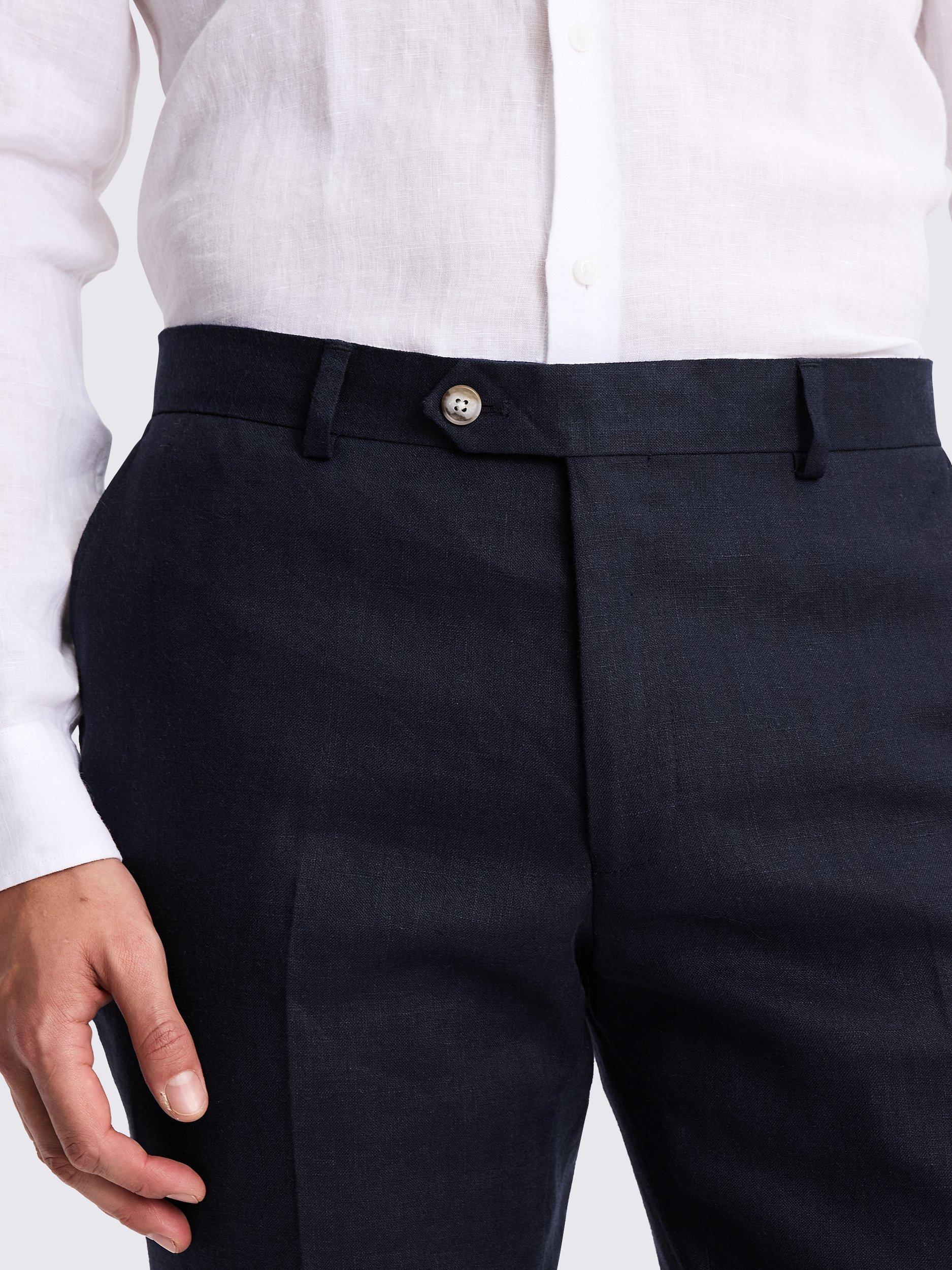 Product image 2 of 3, which shows Moss Slim Fit Linen Rich Suit Trousers, Navy, 30S