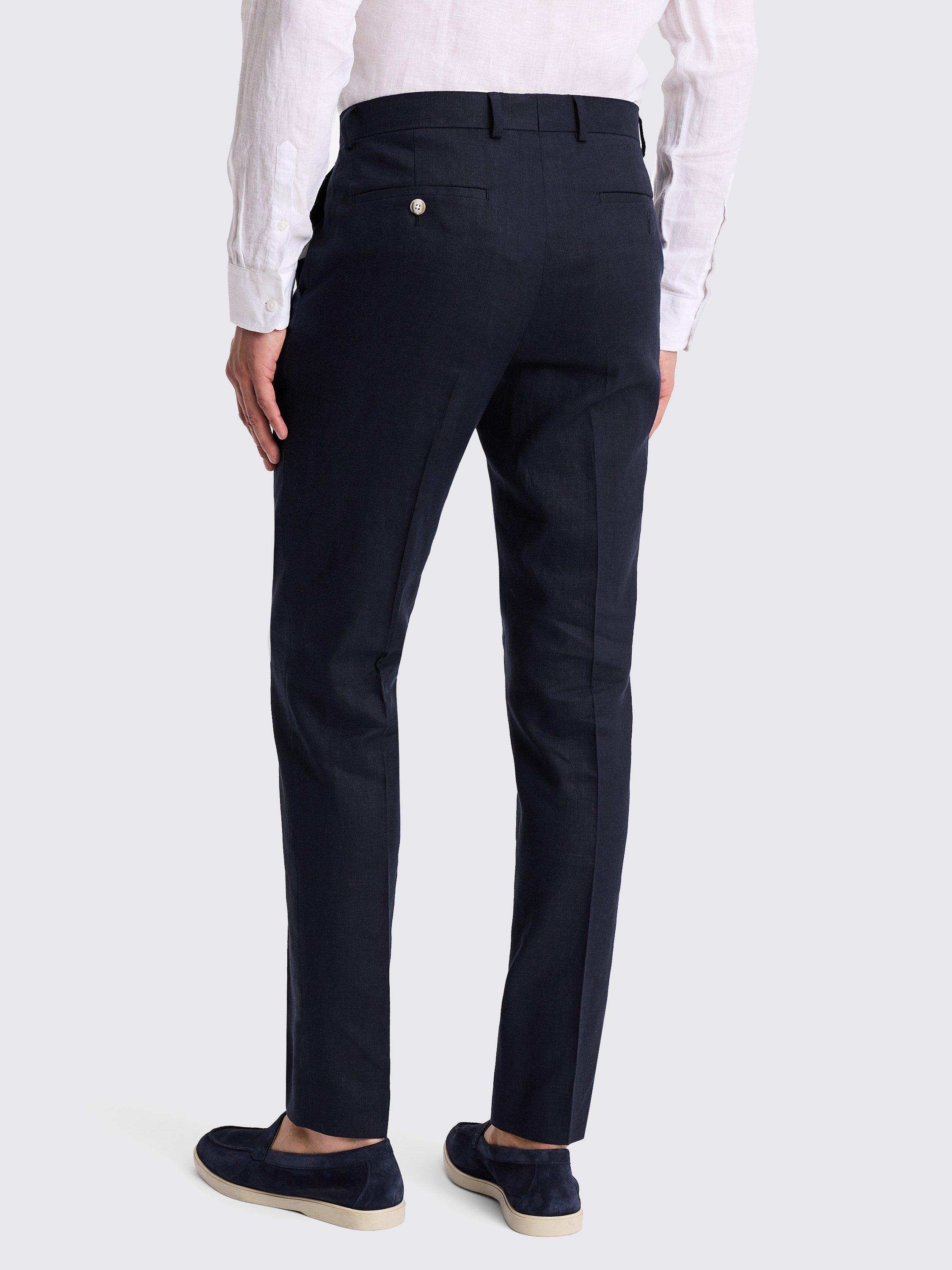 Product image 3 of 3, which shows Moss Slim Fit Linen Rich Suit Trousers, Navy, 30S