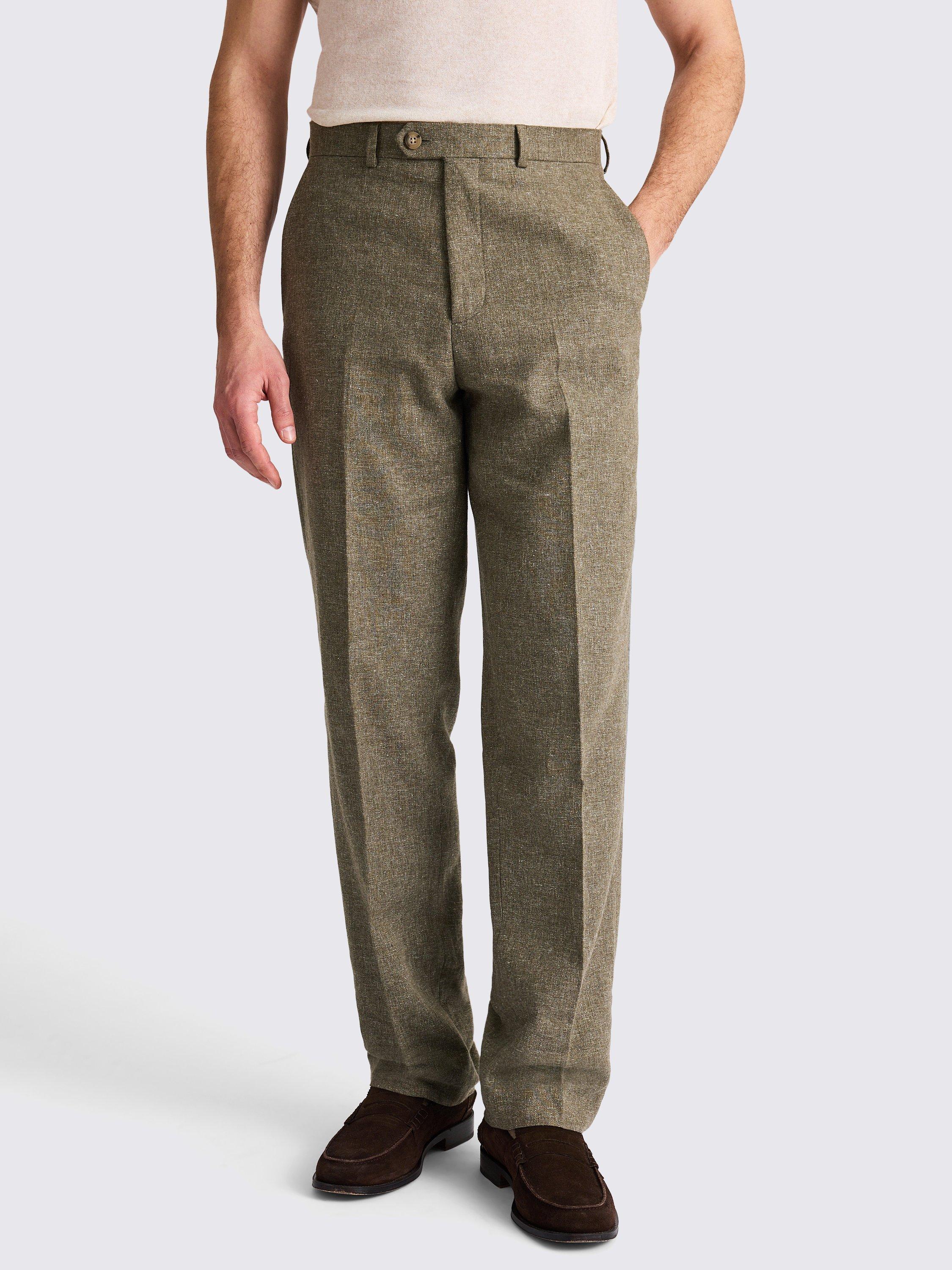 Moss Realxed Fit Linen Blend Suit Trousers, Green