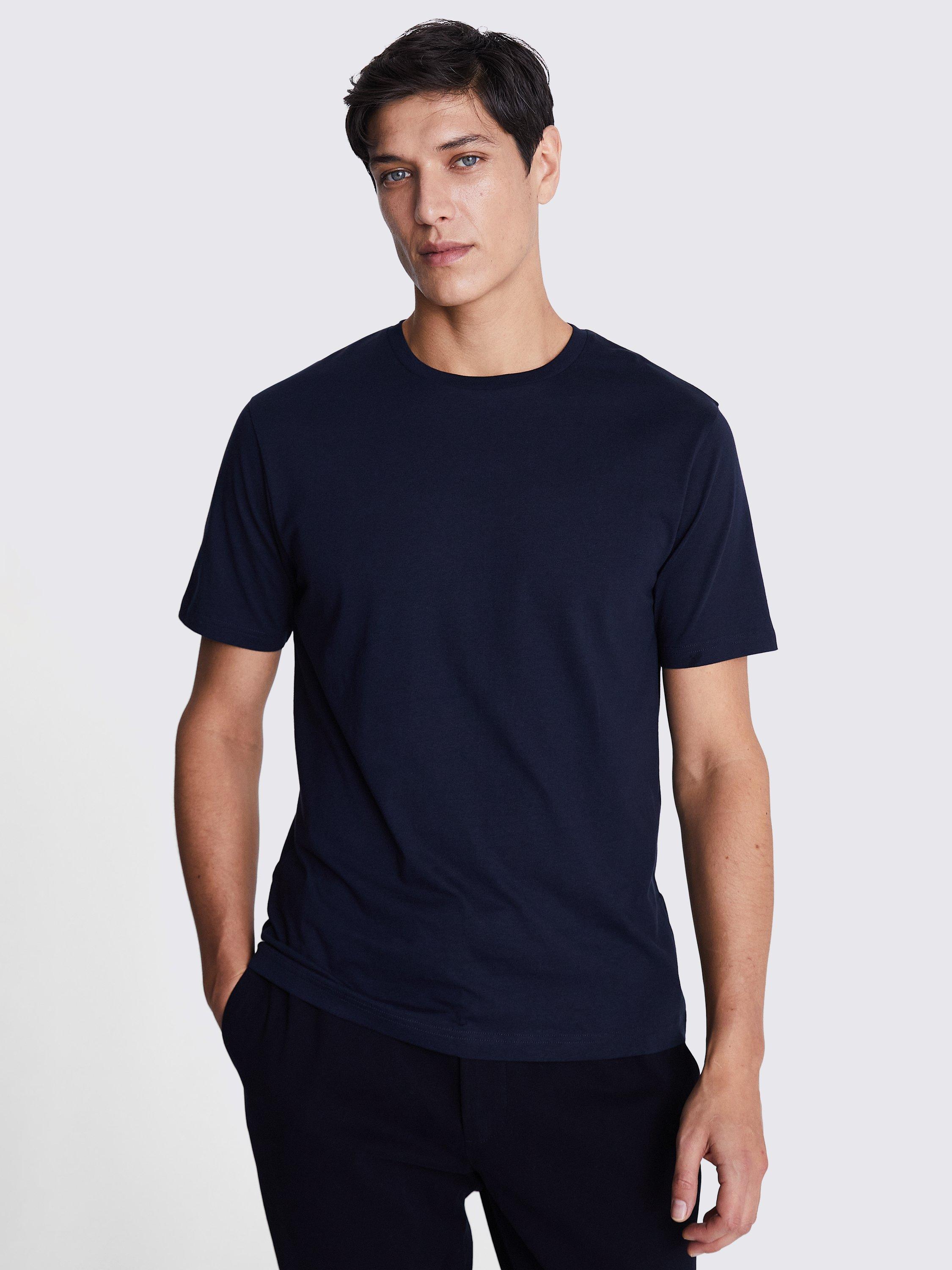 Product image 1 of 5, which shows Moss Cotton Regular Fit Short Sleeve T-Shirt, Navy, S