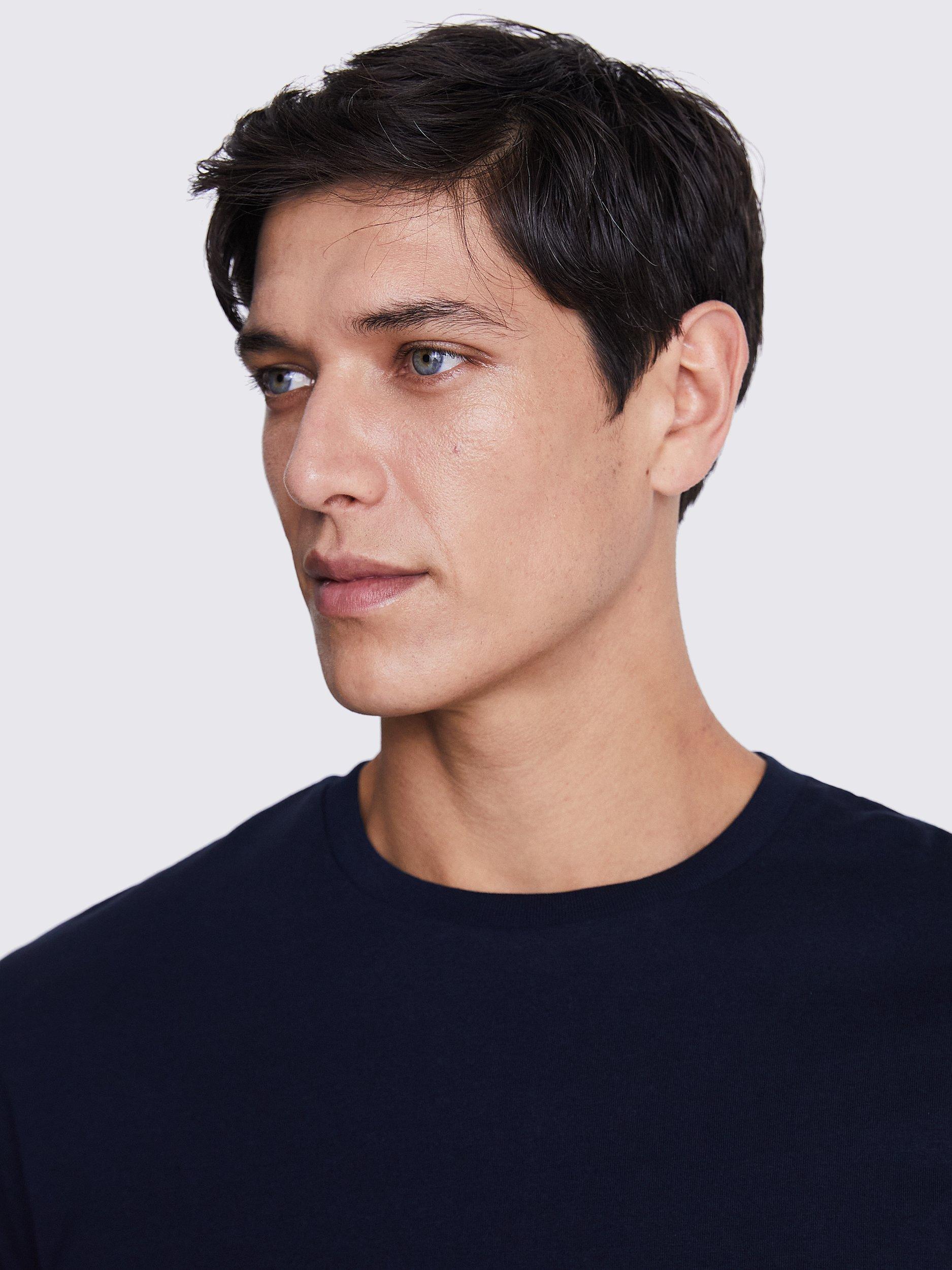Product image 3 of 5, which shows Moss Cotton Regular Fit Short Sleeve T-Shirt, Navy, S