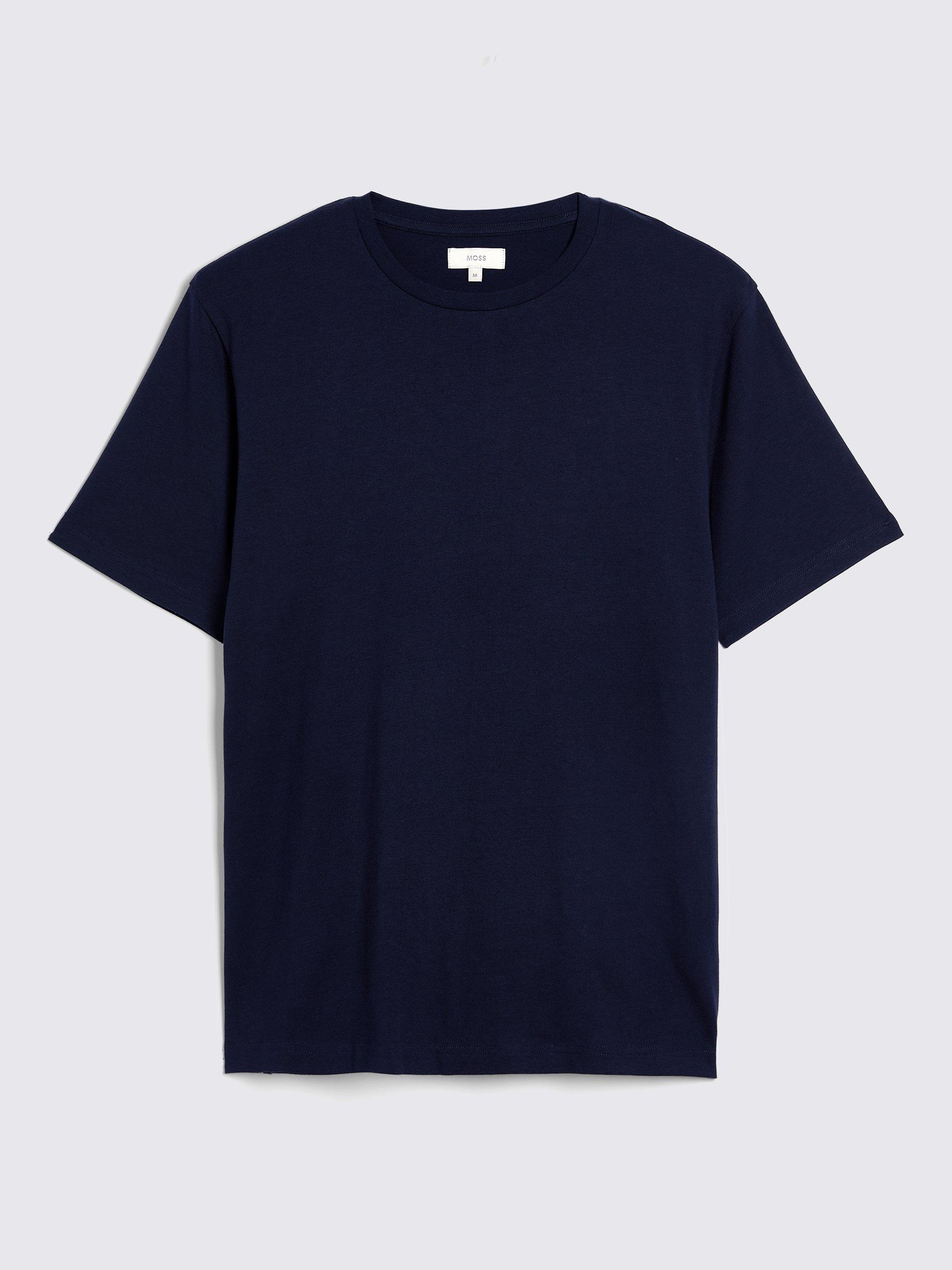 Product image 4 of 5, which shows Moss Cotton Regular Fit Short Sleeve T-Shirt, Navy, S