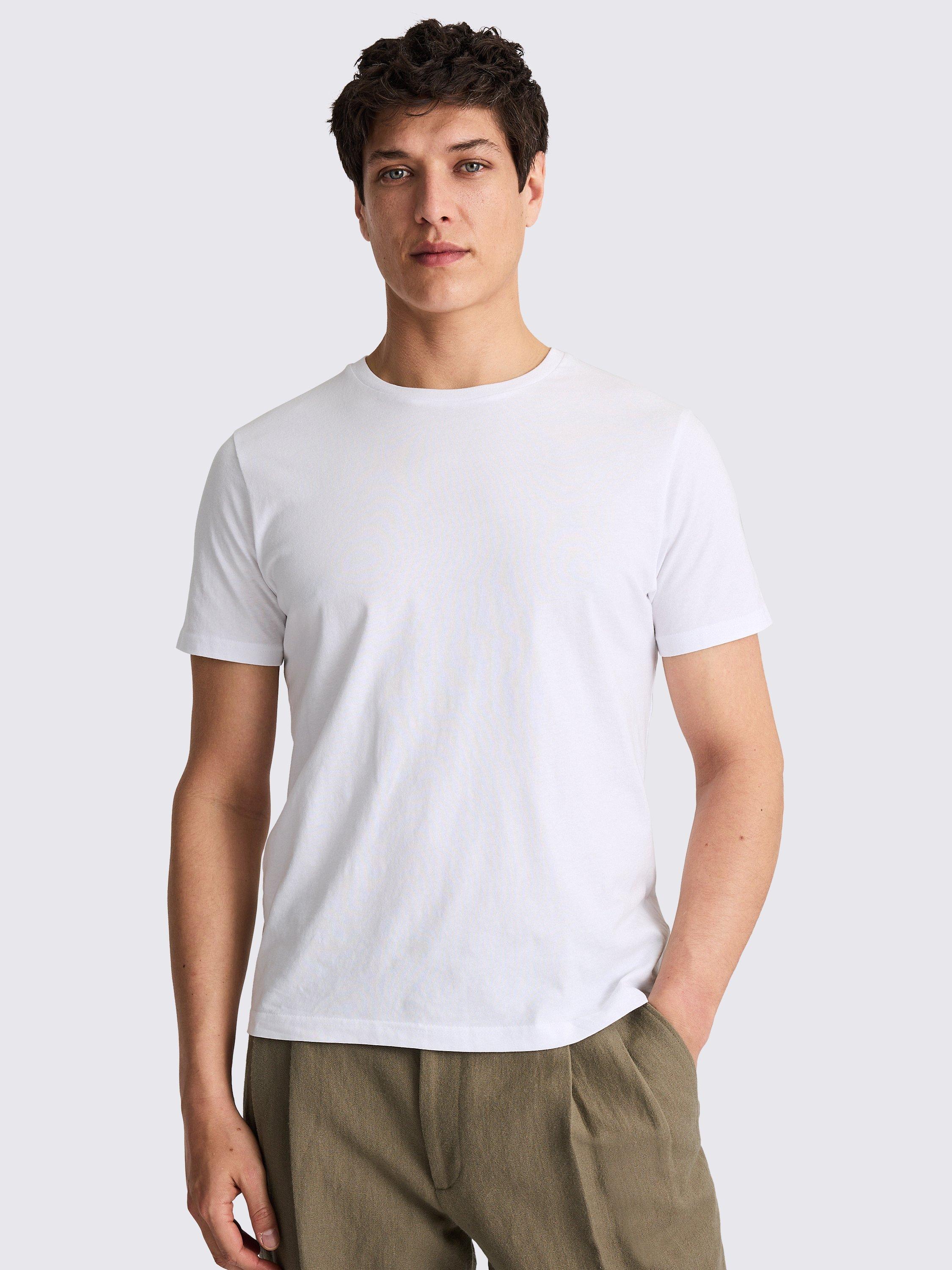 Product image 1 of 3, which shows Moss Cotton Regular Fit Short Sleeve Crew Neck T-Shirt, White, S