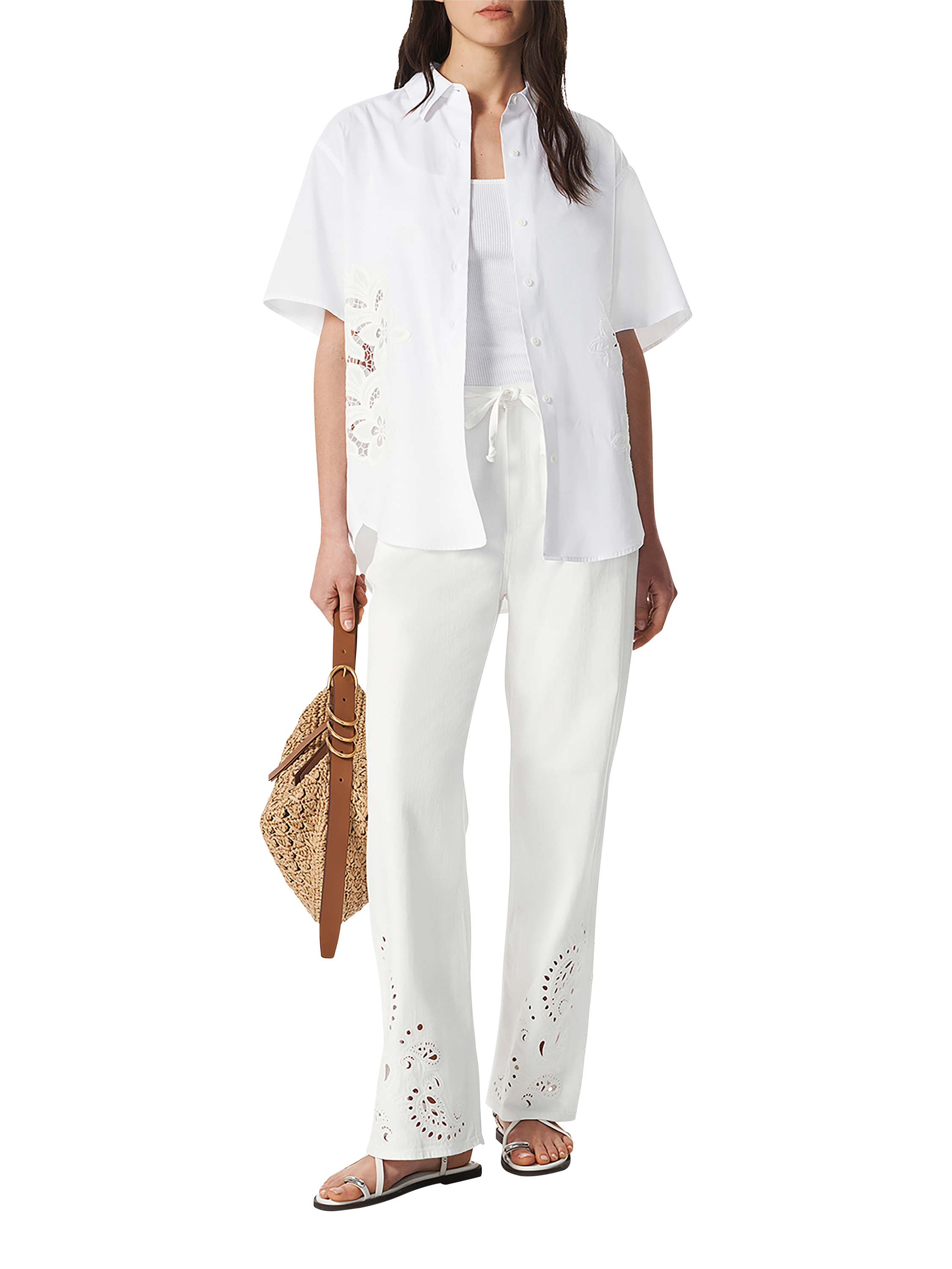 Product image 5 of 6, which shows rag & bone Amy Cotton Lace Oversized Shirt, White, XS