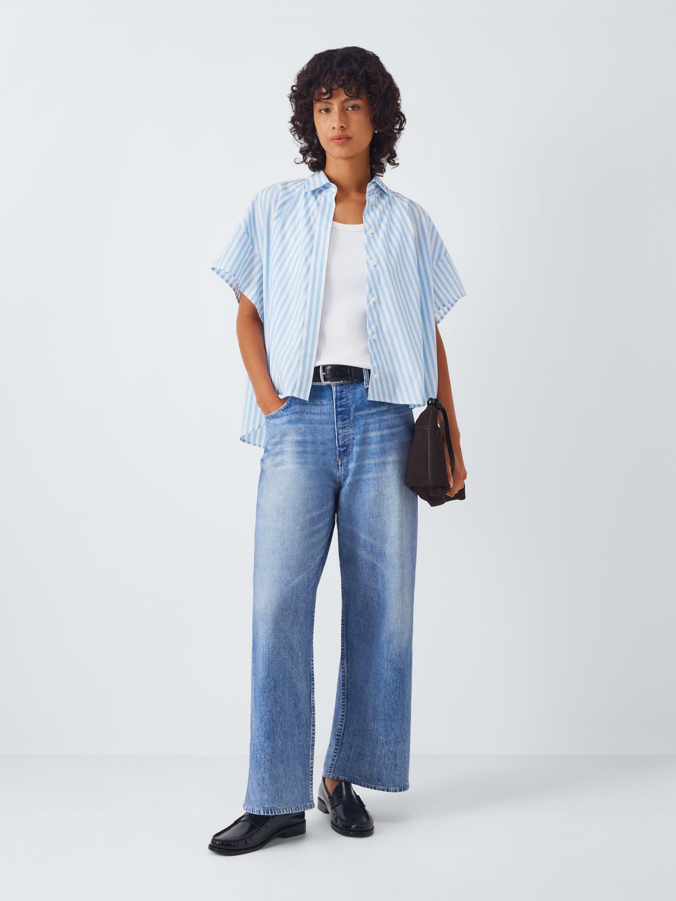 Product image 3 of 6, which shows rag & bone Martha Stripe Shirt, Blue/White, XS