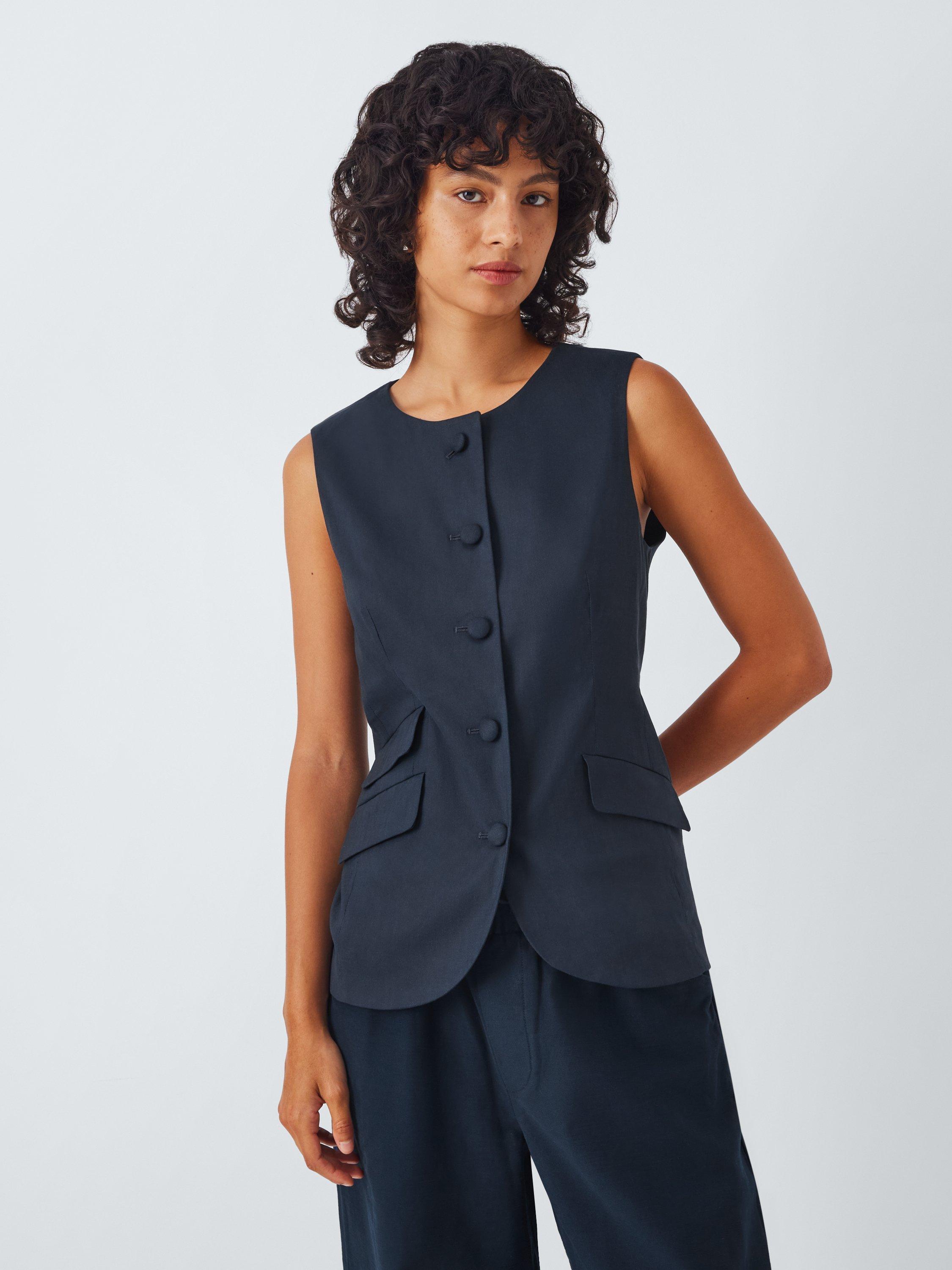 Product image 1 of 6, which shows rag & bone Slade Linen Blend Waistcoat, Navy, 8