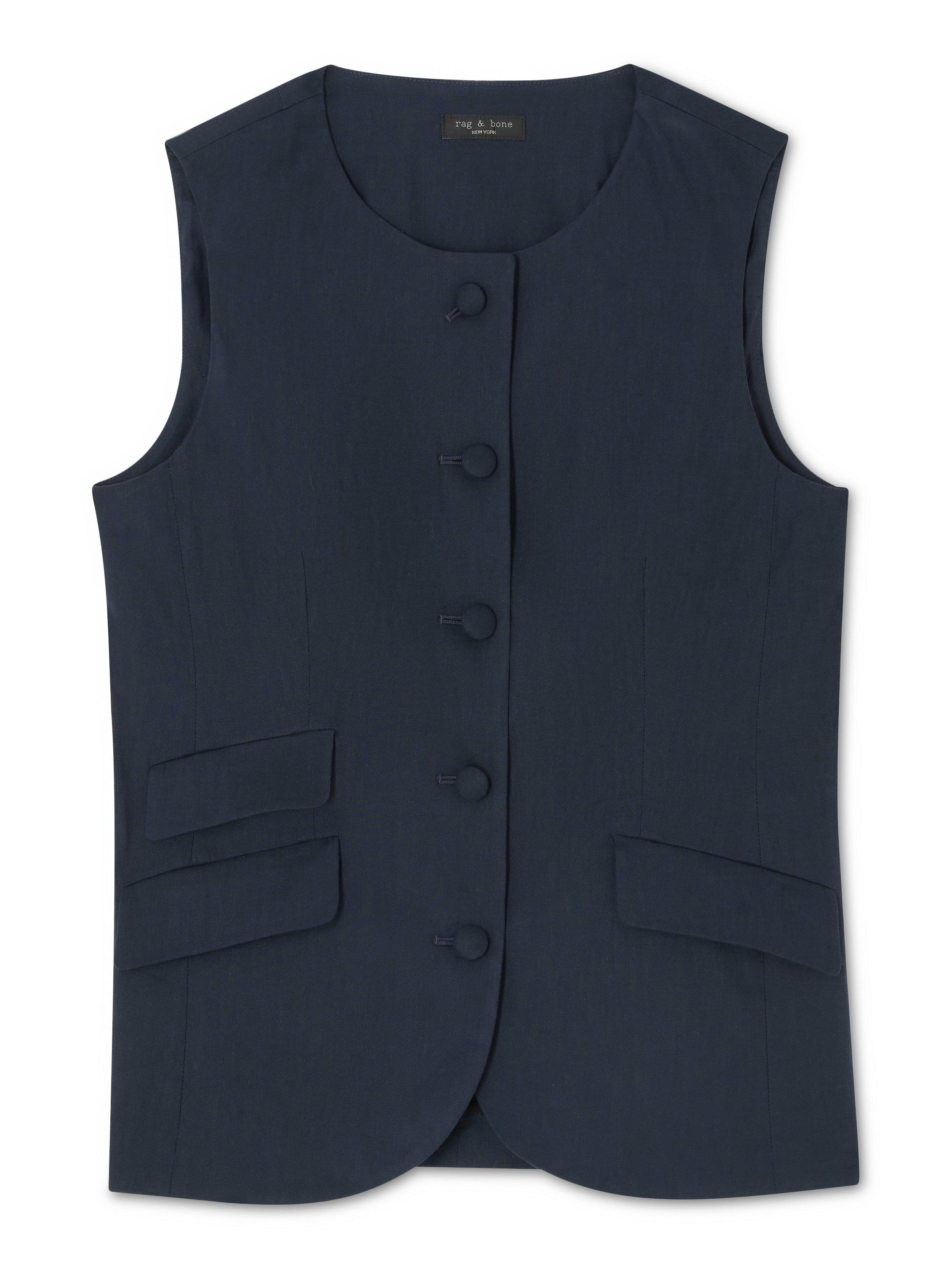 Product image 4 of 6, which shows rag & bone Slade Linen Blend Waistcoat, Navy, 8