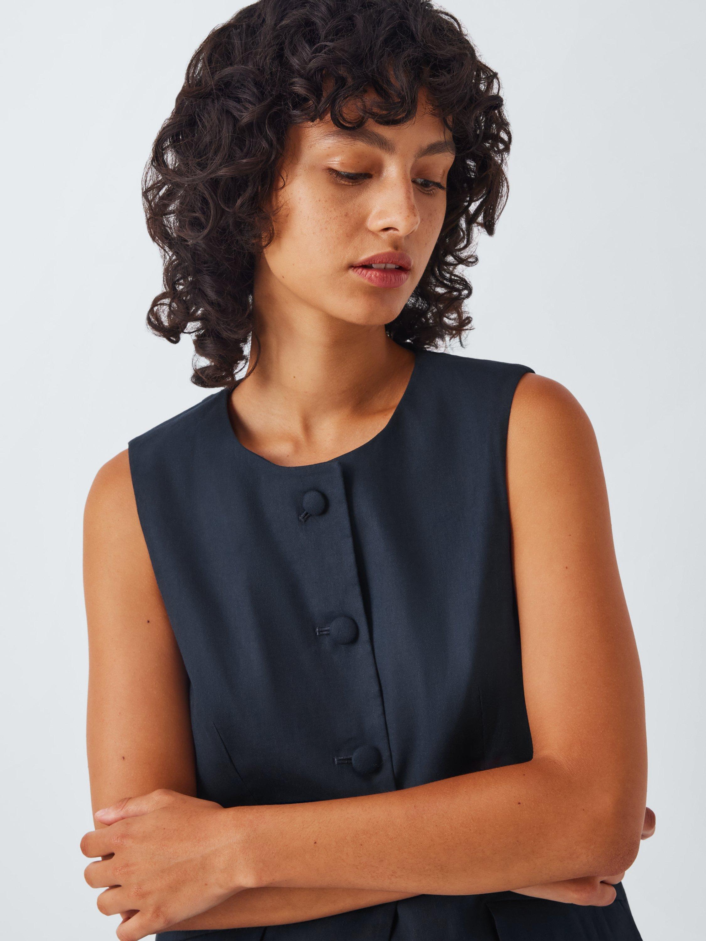 Product image 5 of 6, which shows rag & bone Slade Linen Blend Waistcoat, Navy, 8