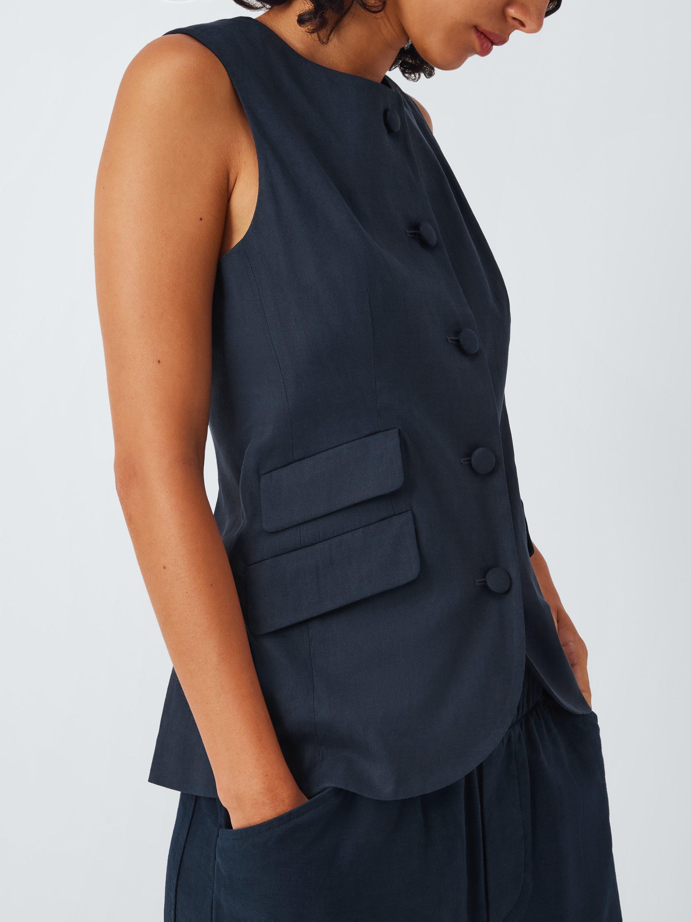 Product image 6 of 6, which shows rag & bone Slade Linen Blend Waistcoat, Navy, 8