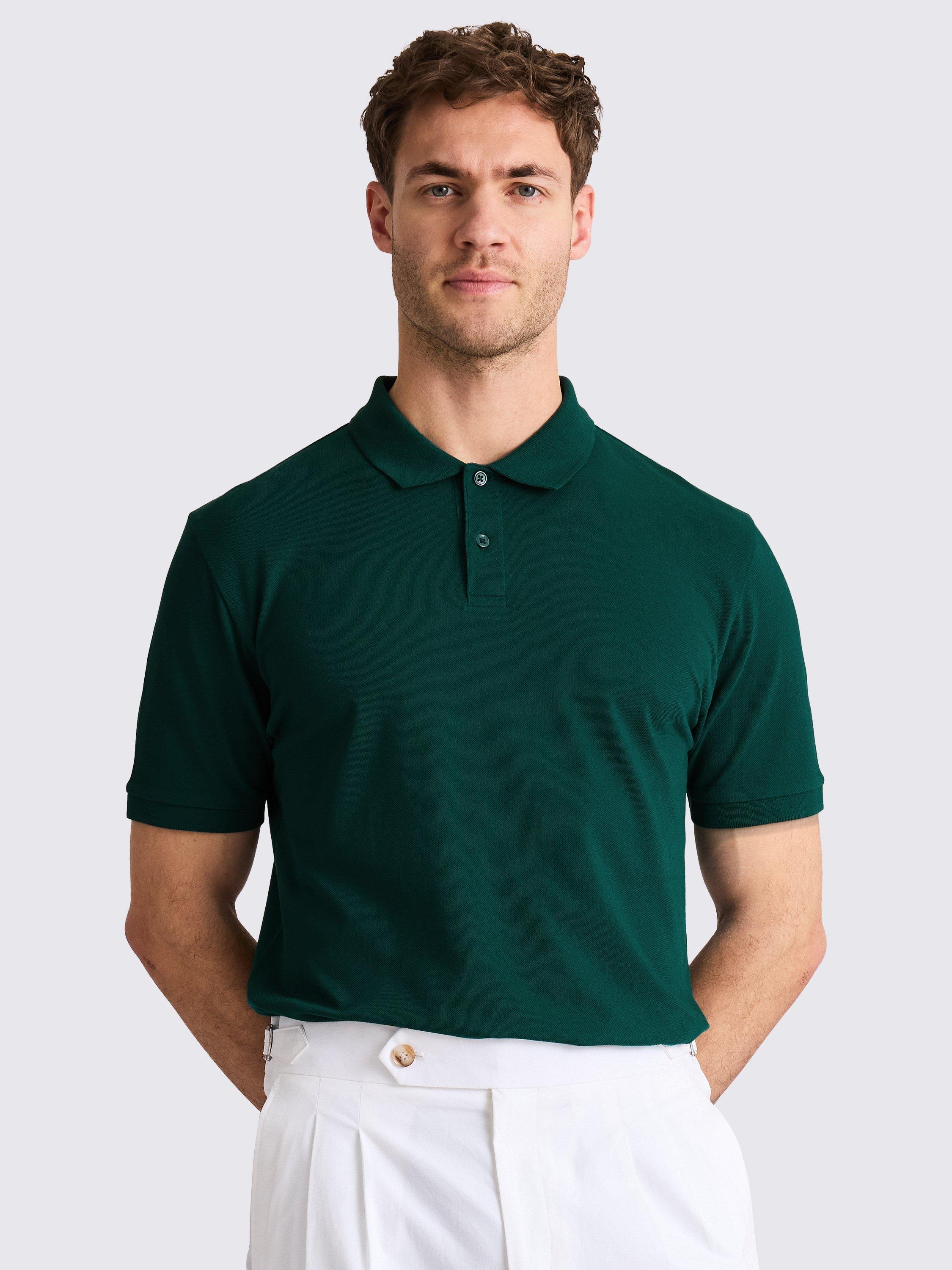 Moss Cotton Blend Regular Fit Short Sleeve Pique Polo Shirt, Green