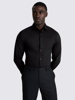 Moss Cotton Blend Slim Fit Double Cuff Shirt, Black, Black