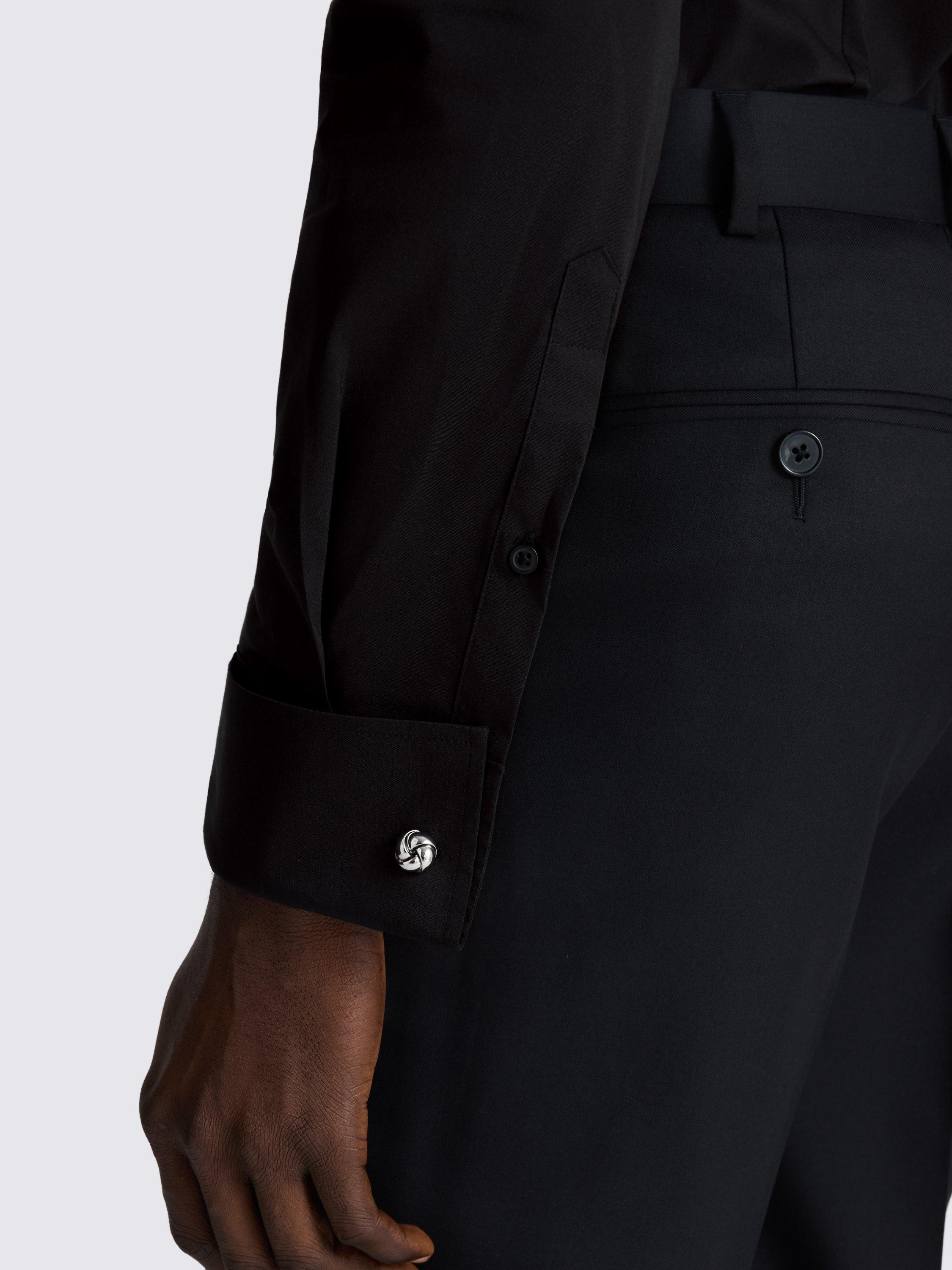 Product image 2 of 3, which shows Moss Cotton Blend Slim Fit Double Cuff Shirt, Black, 13.5