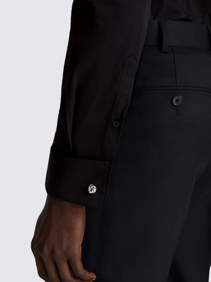 Moss Slim Fit Double Cuff Cotton Blend Stretch Shirt, Black - view 2, Black