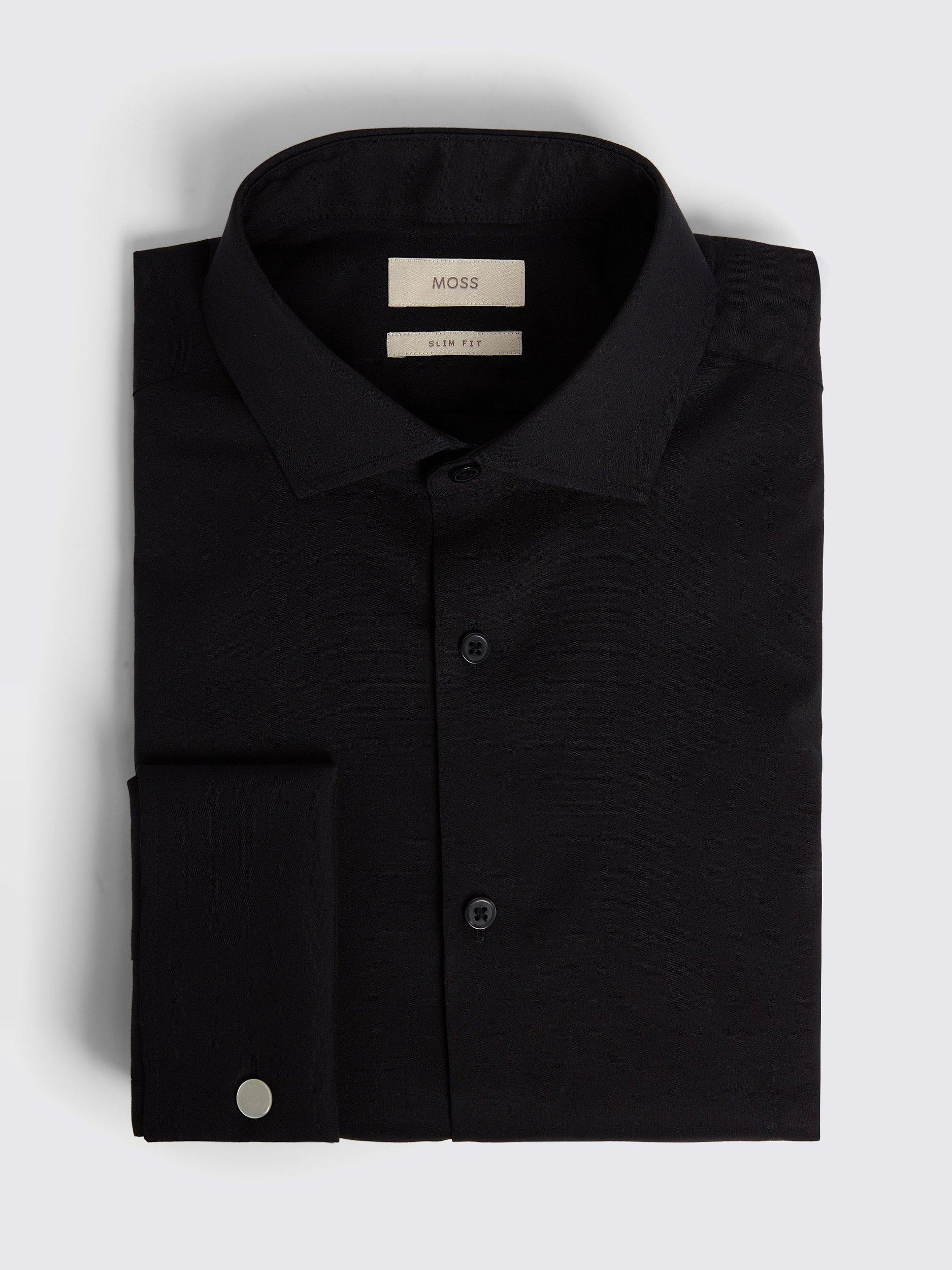 Product image 3 of 3, which shows Moss Cotton Blend Slim Fit Double Cuff Shirt, Black, 13.5