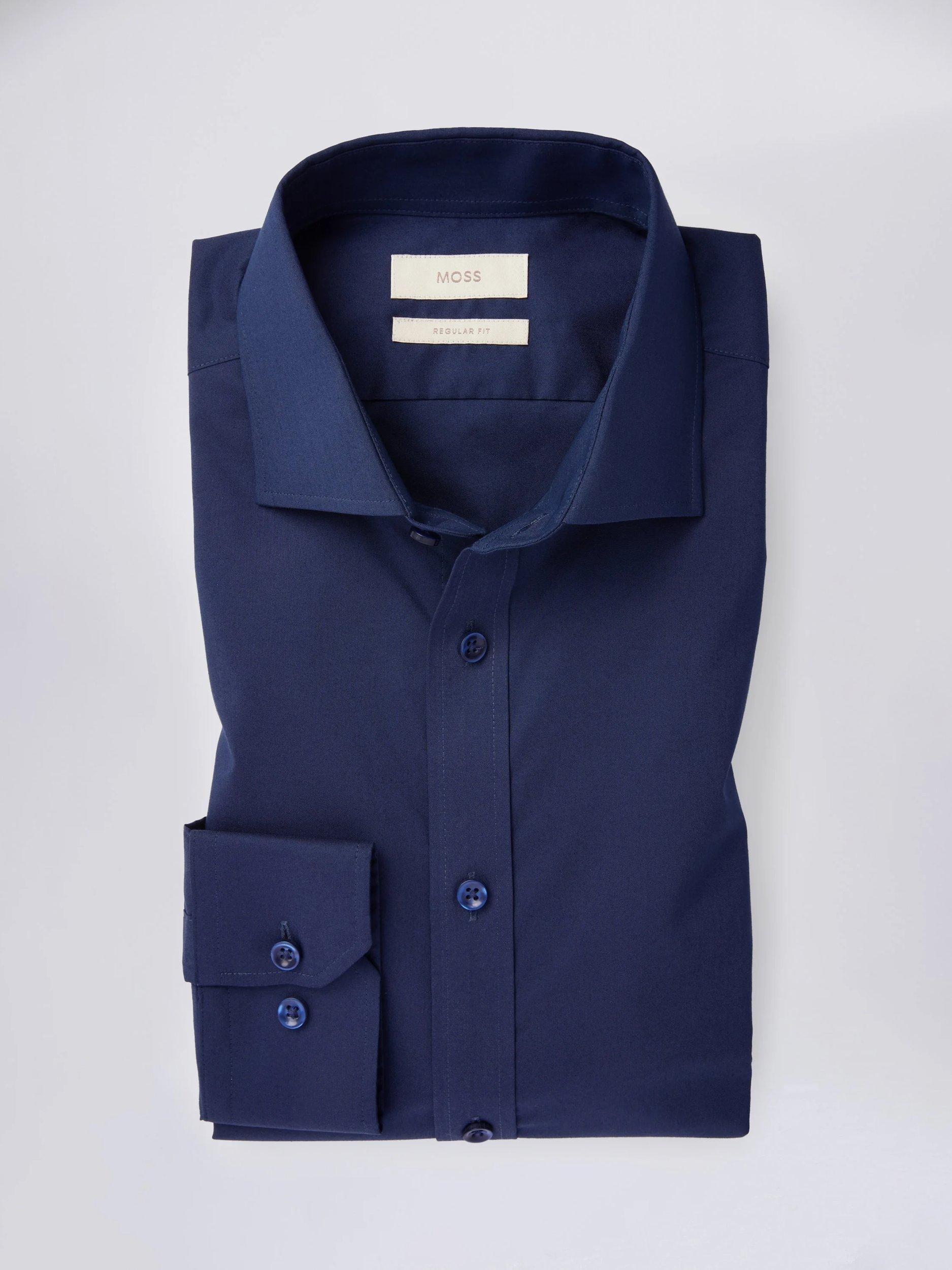 Product image 3 of 3, which shows Moss Regular Fit Stretch Shirt, Dark Blue, 14.5