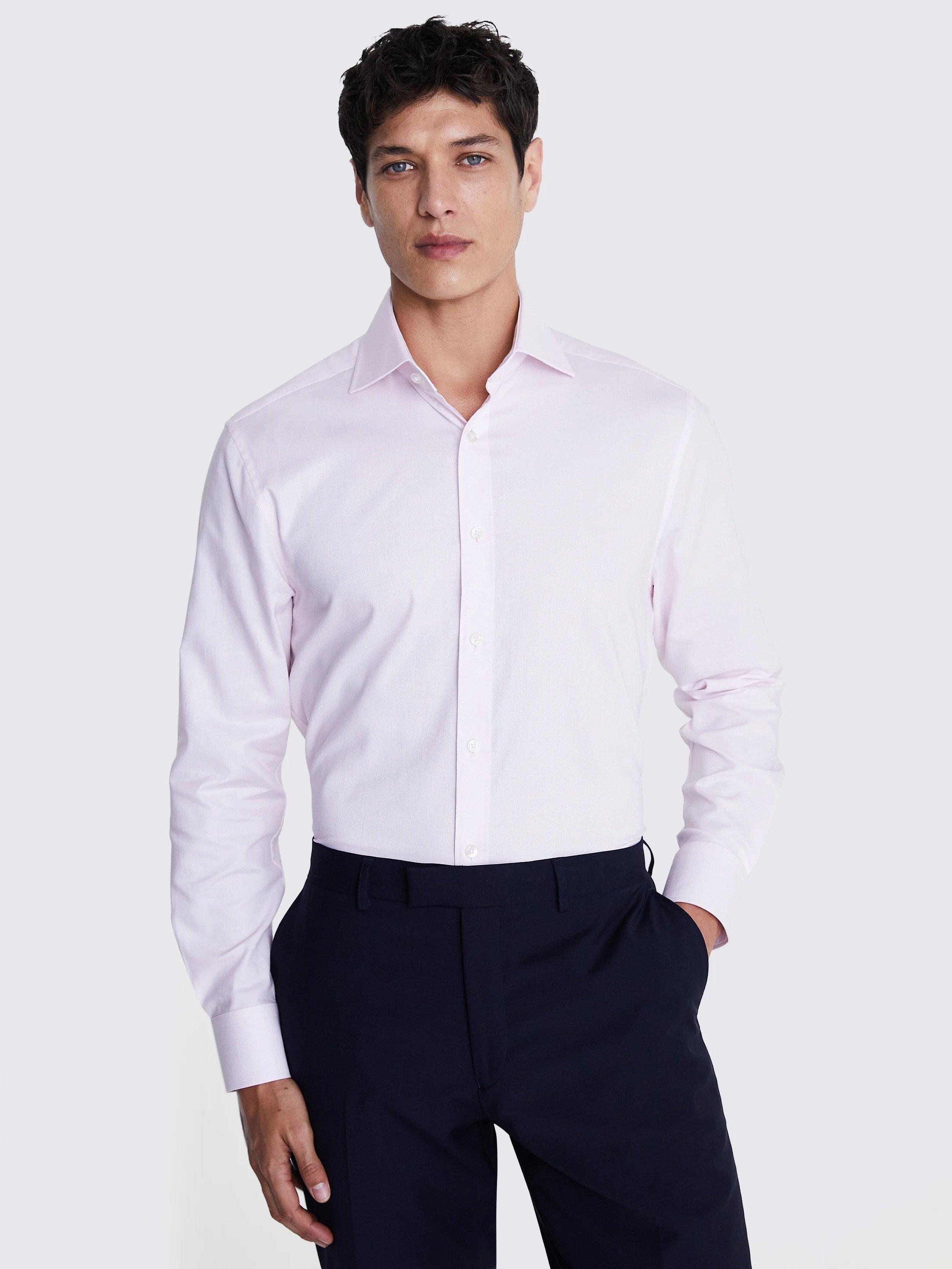 Product image 1 of 4, which shows Moss Tailored Fit Dobby Cotton Blend Stretch Shirt, Pink, 13.5