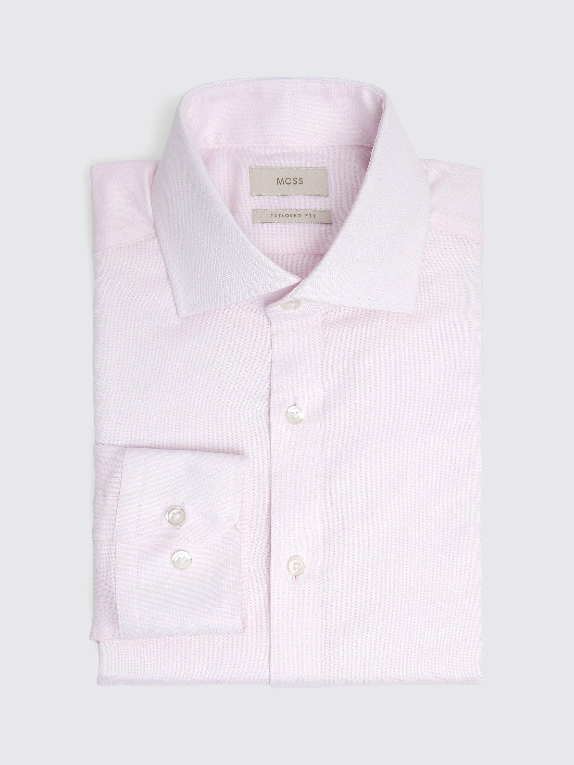 Product image 4 of 4, which shows Moss Tailored Fit Dobby Cotton Blend Stretch Shirt, Pink, 13.5