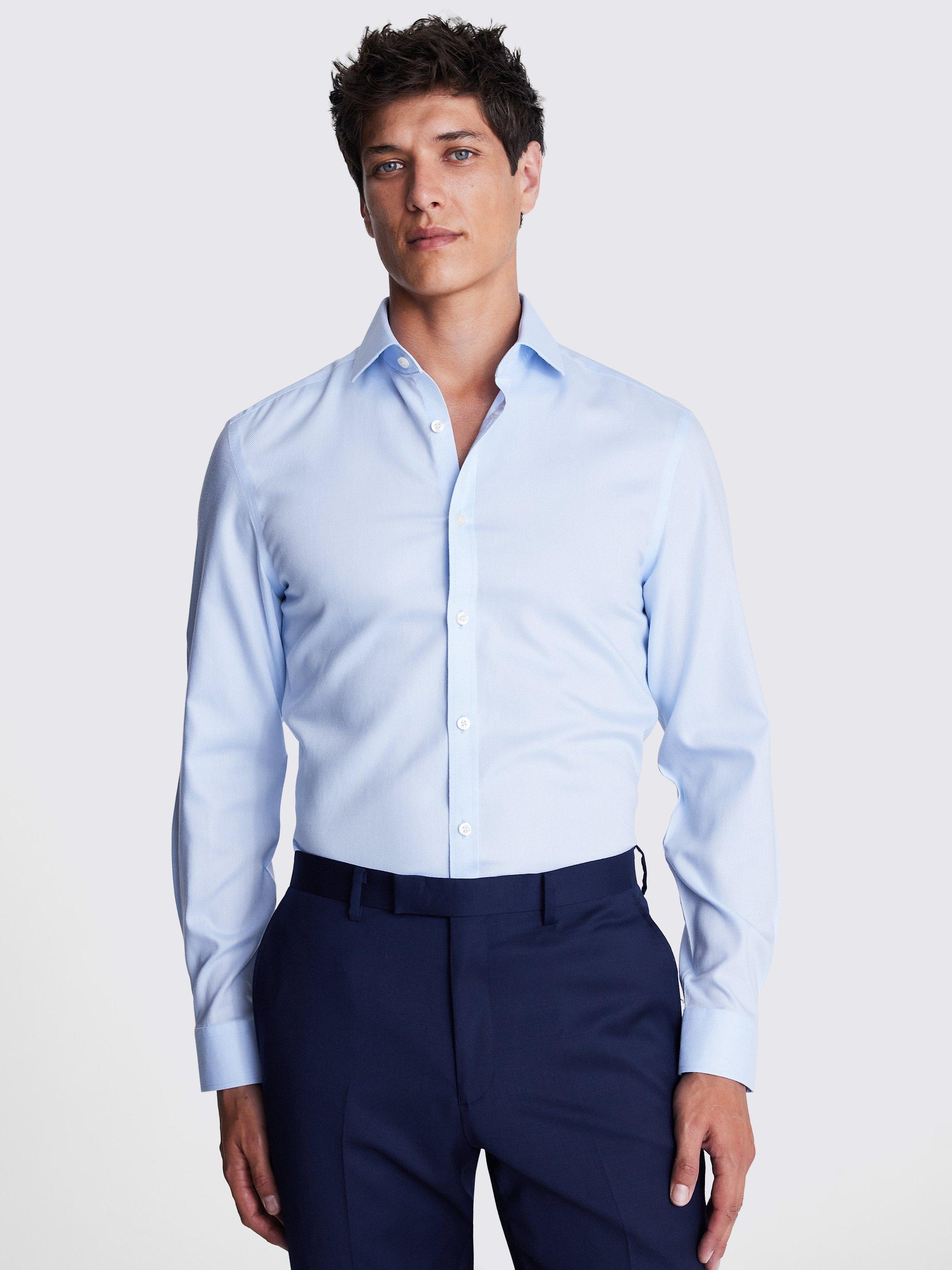 Product image 1 of 4, which shows Moss Cotton Slim Fit Non-Iron Oxford Shirt, Sky Blue, 13.5