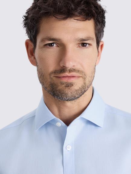 Moss Slim Fit Cotton Royal Oxford Non-Iron Shirt - view 2, Sky Blue