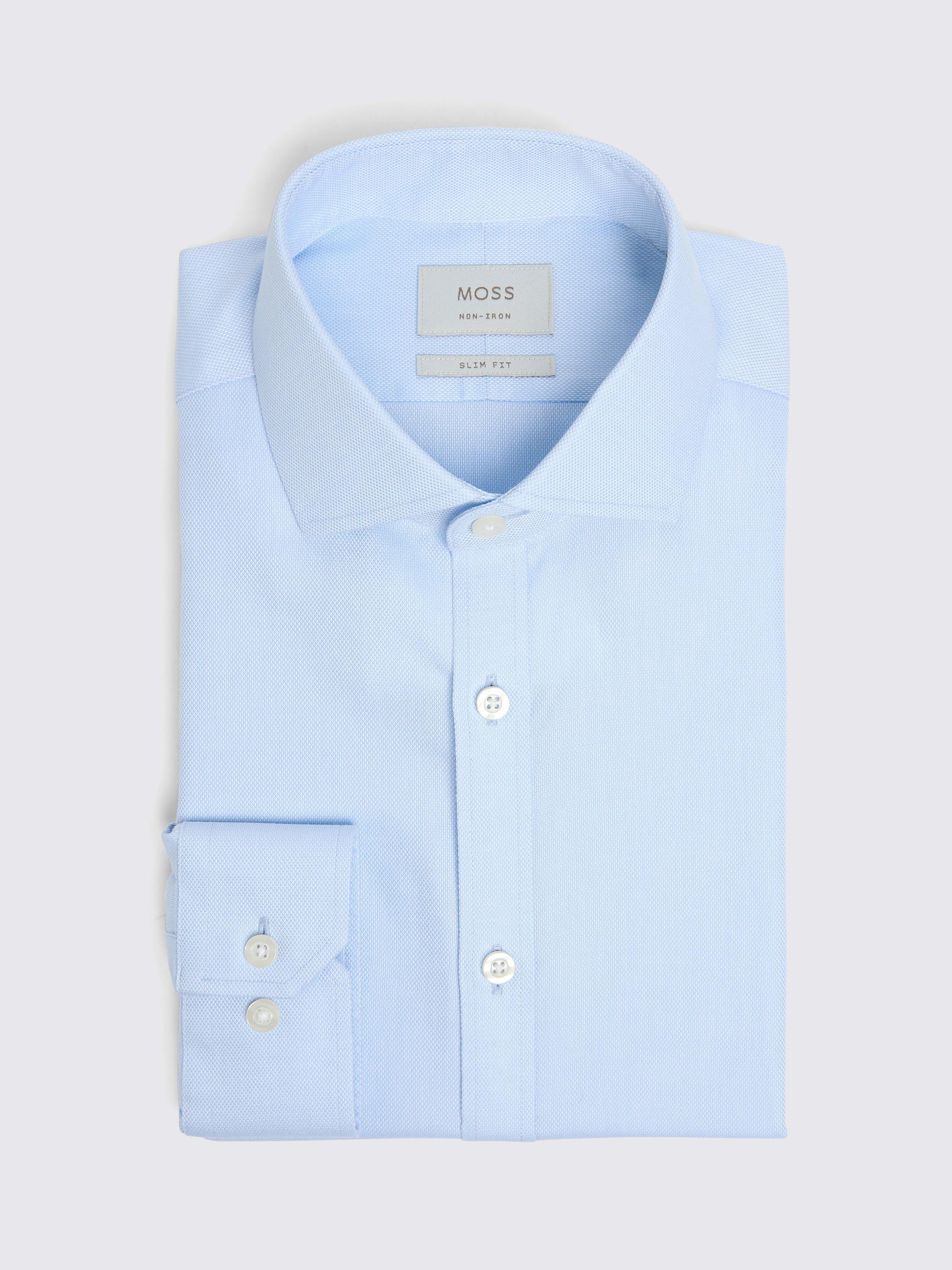 Product image 4 of 4, which shows Moss Cotton Slim Fit Non-Iron Oxford Shirt, Sky Blue, 13.5