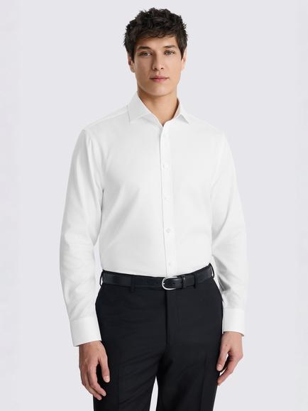 Moss Regular Fit Cotton Dobby Shirt, White