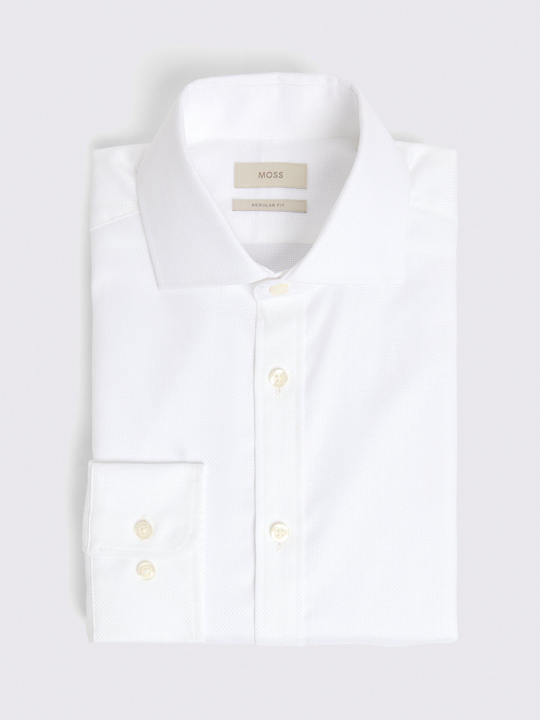 Product image 4 of 4, which shows Moss Regular Fit Cotton Alfeo Dobby Weave Shirt, White, 14.5