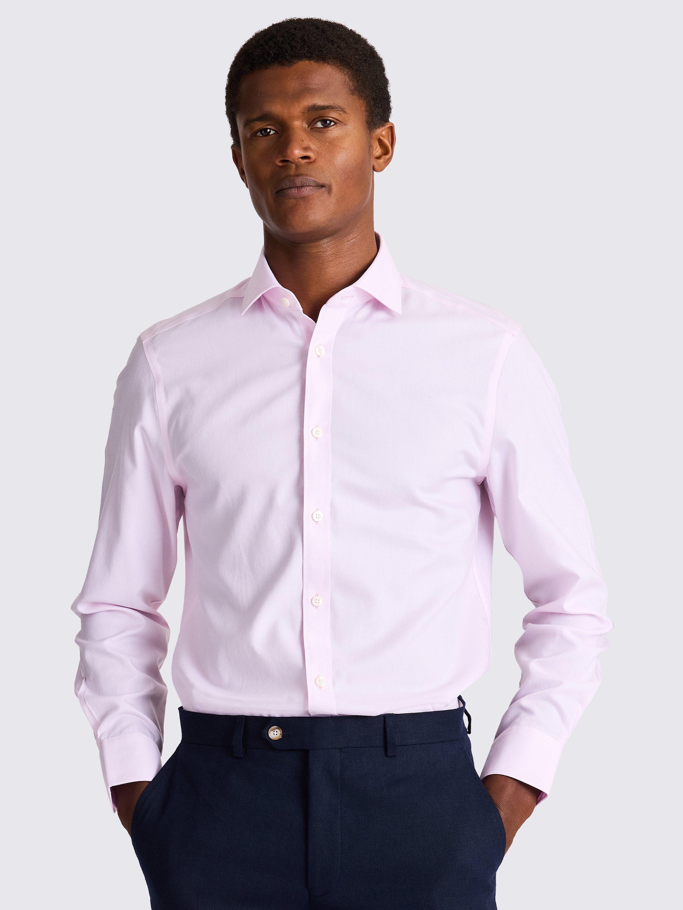 Product image 1 of 3, which shows Moss Cotton Tailored Fit Non-Iron Oxford Shirt, Pink, 14.5