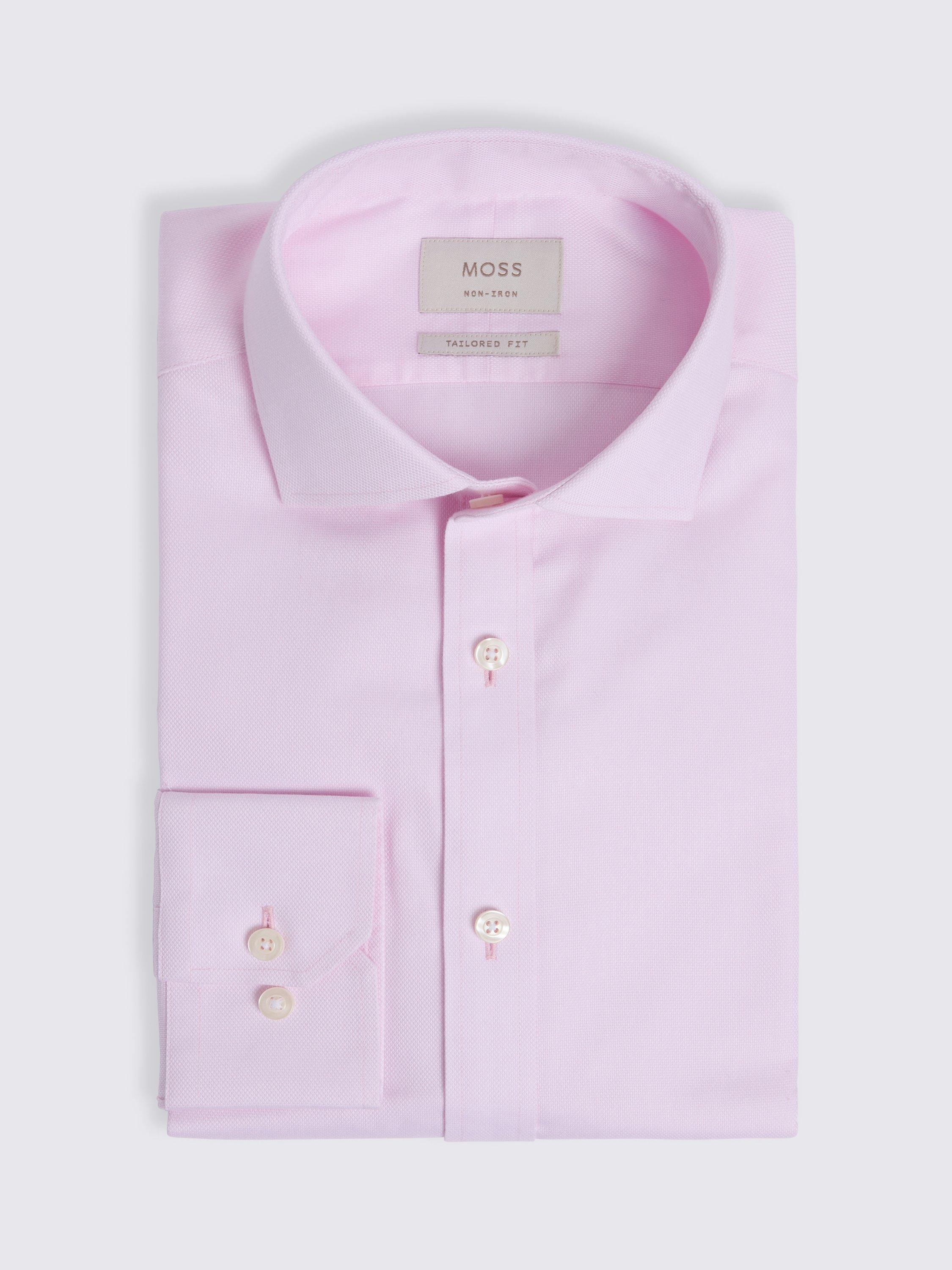 Product image 3 of 3, which shows Moss Cotton Tailored Fit Non-Iron Oxford Shirt, Pink, 14.5