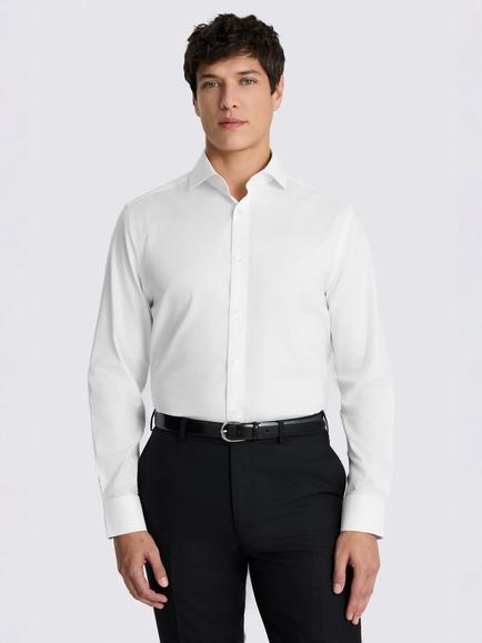 Moss Tailored Fit Cotton Blend Dobby Stretch Shirt, White