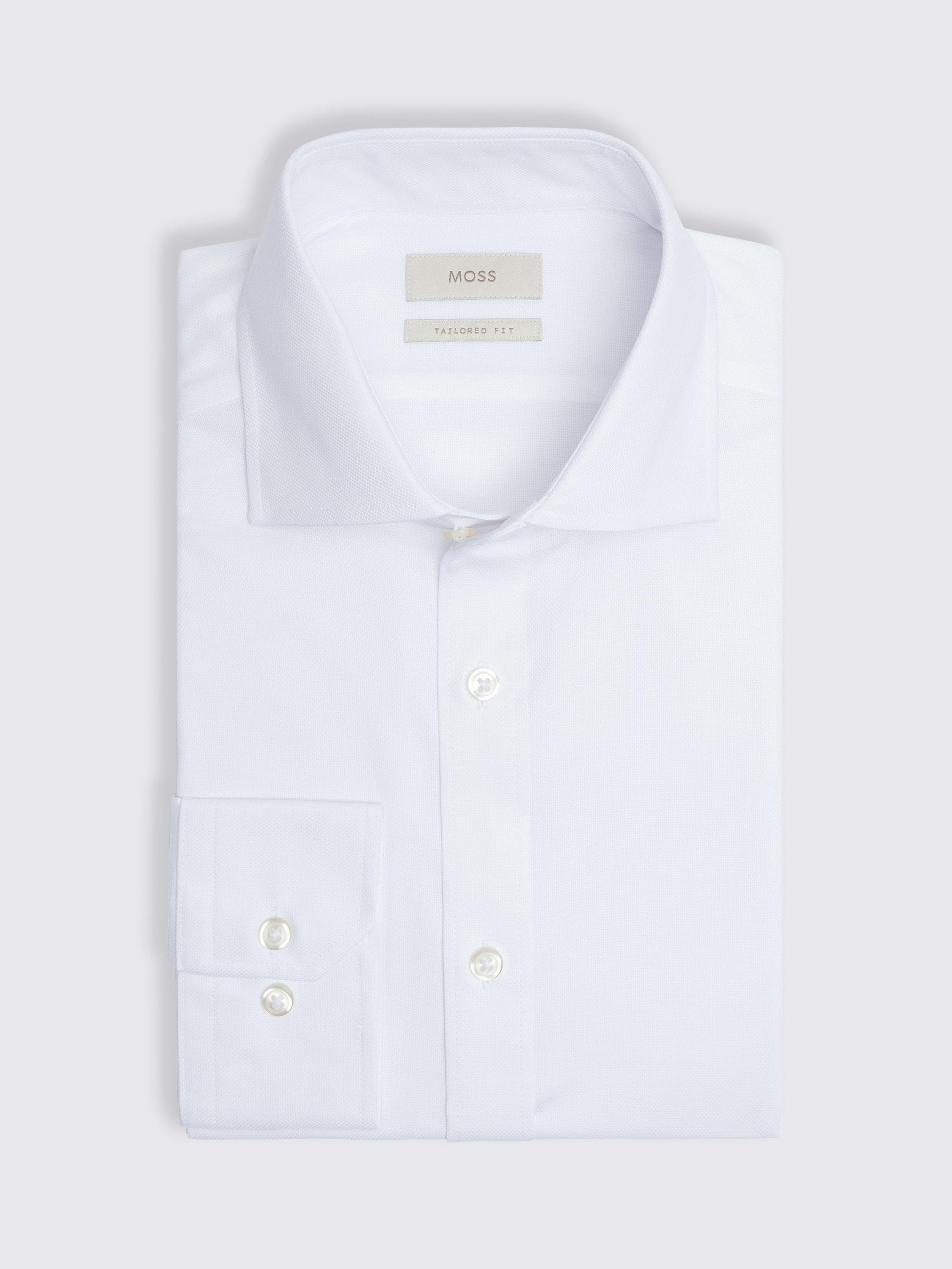 Product image 4 of 4, which shows Moss Cotton Dobby Weave Blend Tailored Fit Shirt, White, 13.5