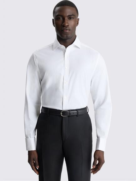 Moss Regular Fit Cotton Blend Double Cuff Dobby Stretch Shirt, White, White