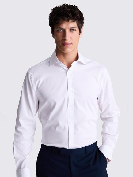 Moss Regular Fit Cotton Blend Dobby Stretch Shirt, White
