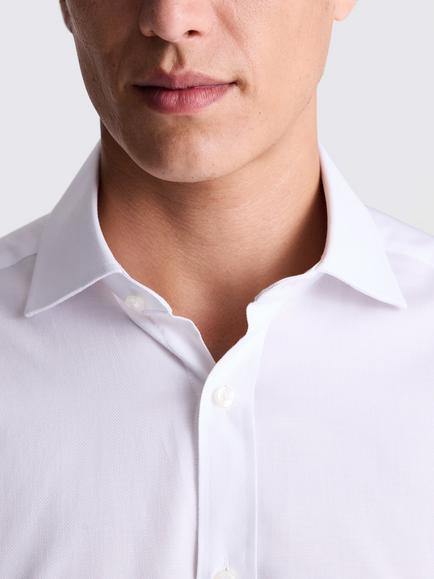 Moss Regular Fit Cotton Blend Dobby Stretch Shirt - view 2, White