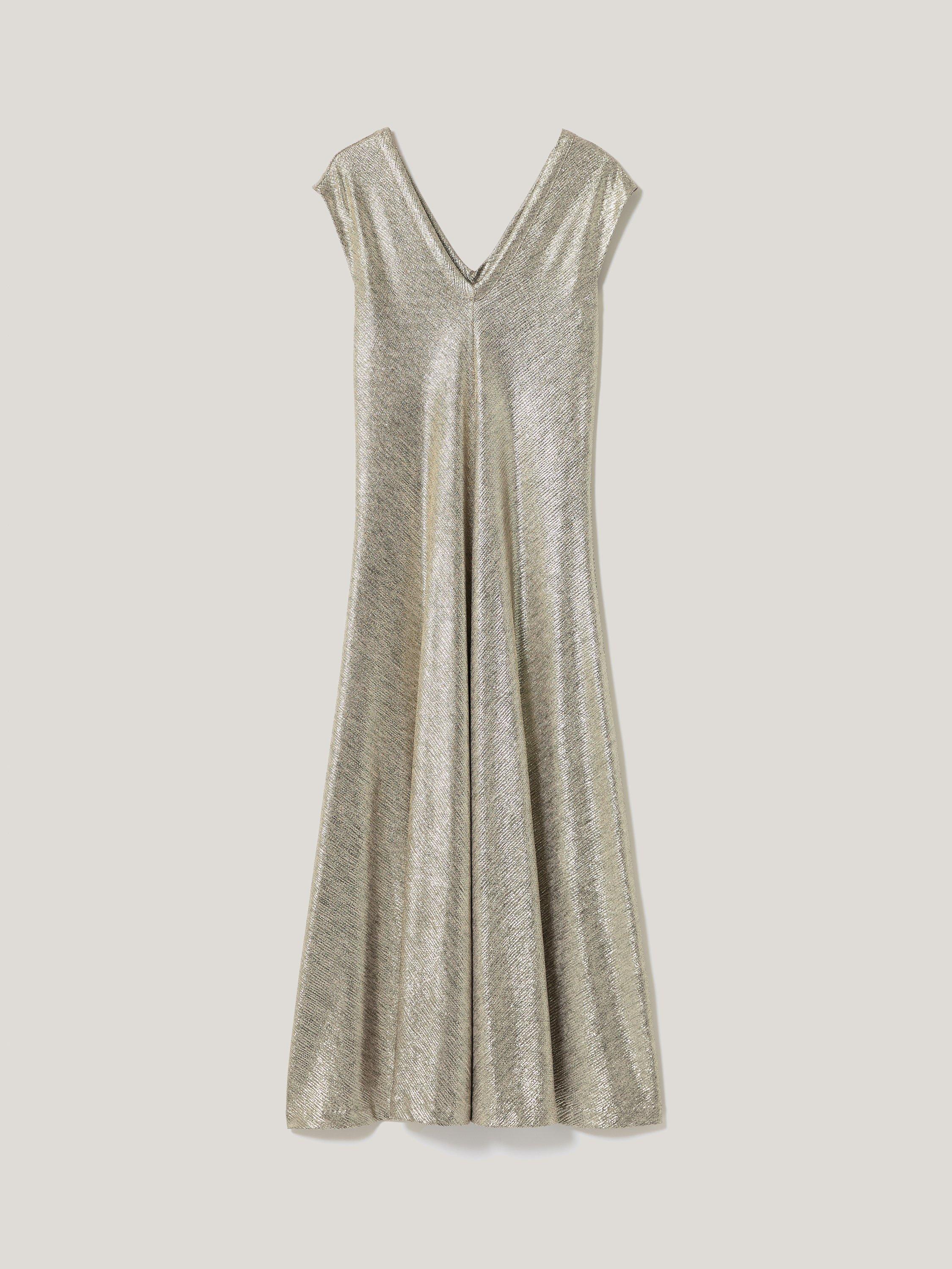 Product image 5 of 7, which shows Jigsaw Metallic Jersey Maxi Dress, Gold, XS