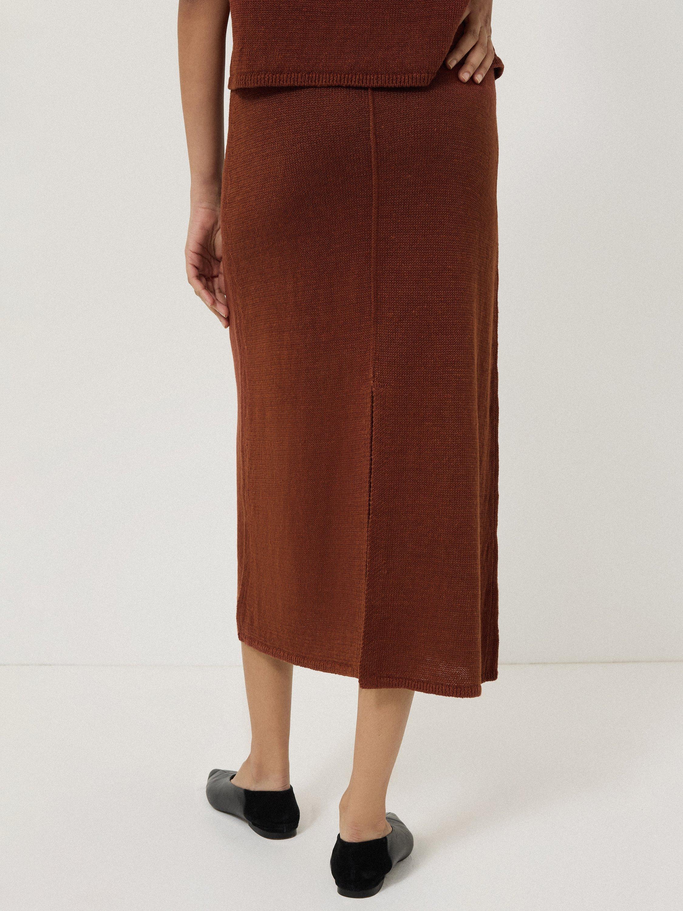 Product image 2 of 5, which shows Jigsaw Pure Linen Knitted Skirt, Brown, XS