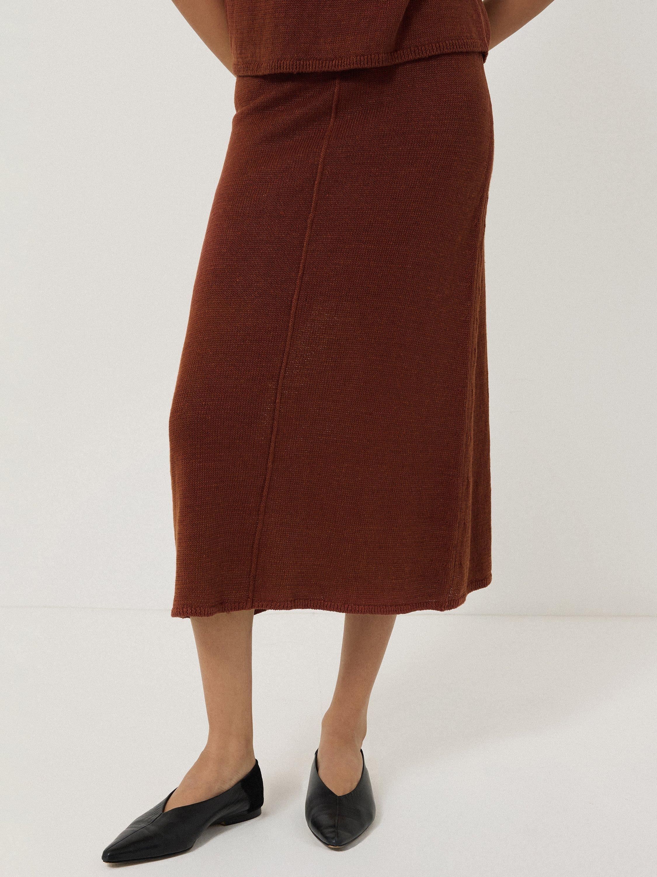Product image 4 of 5, which shows Jigsaw Pure Linen Knitted Skirt, Brown, XS