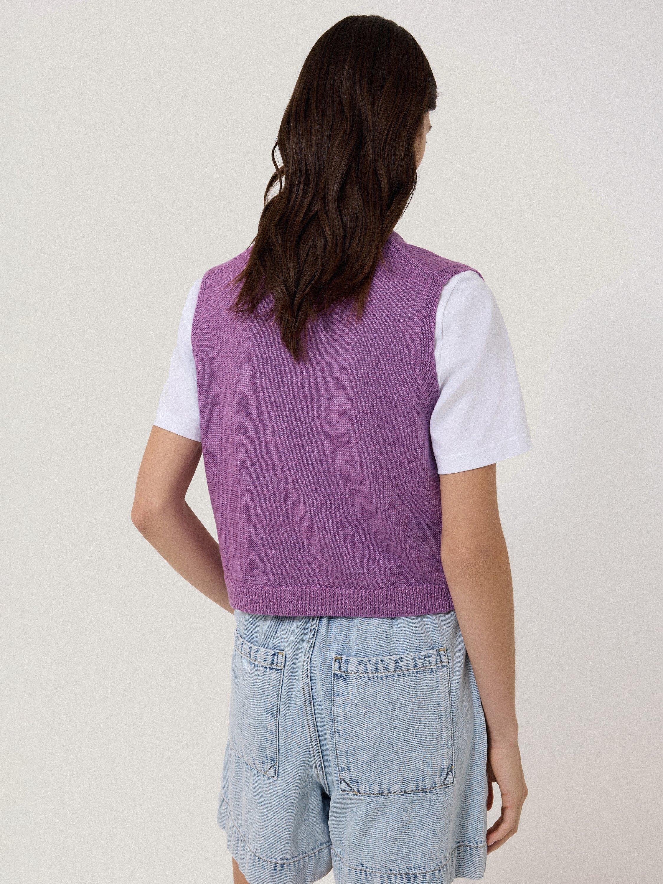 Product image 2 of 5, which shows Jigsaw Button Through Pure Linen Tank Top, Purple, XS