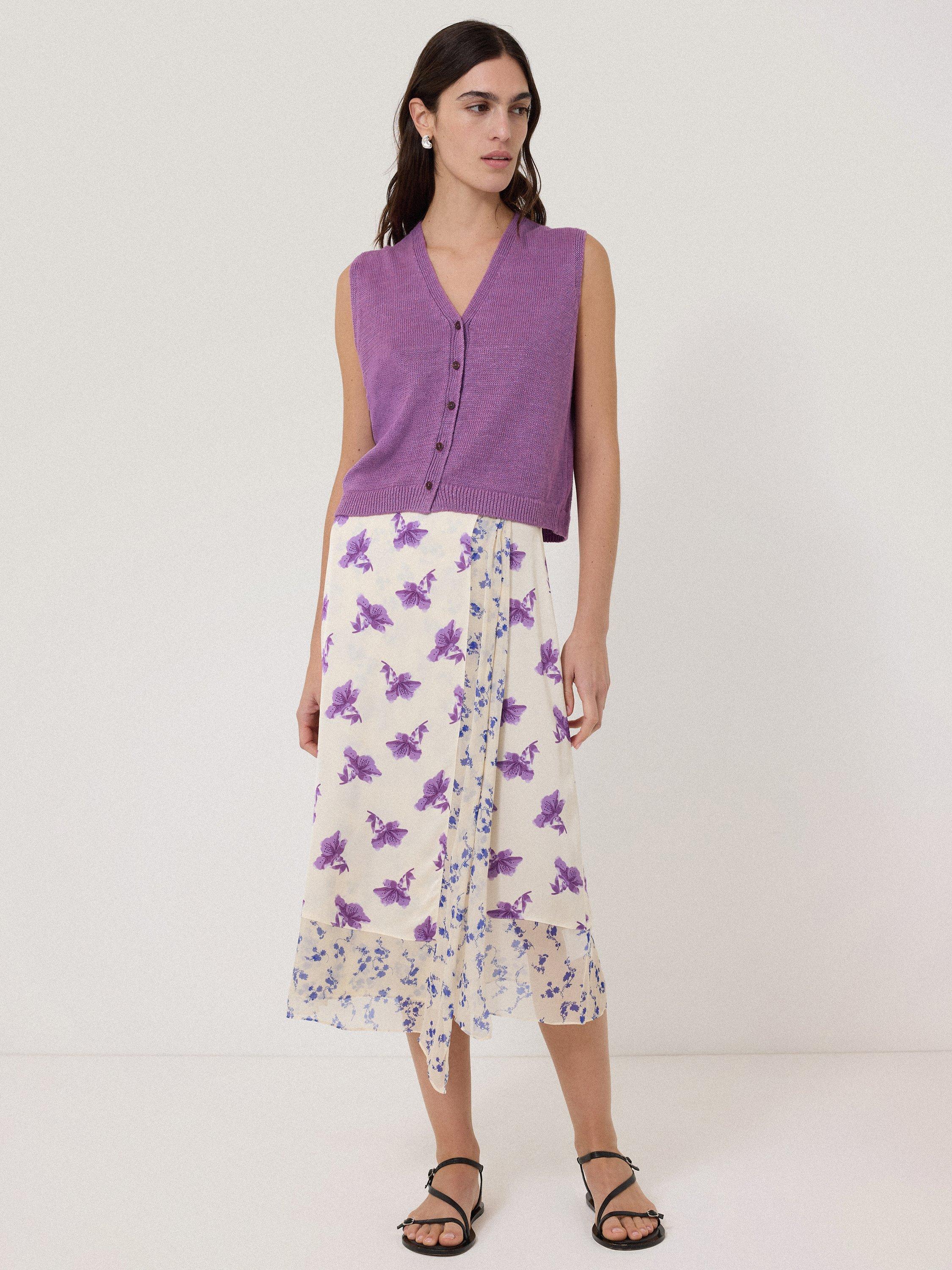 Product image 3 of 5, which shows Jigsaw Button Through Pure Linen Tank Top, Purple, XS