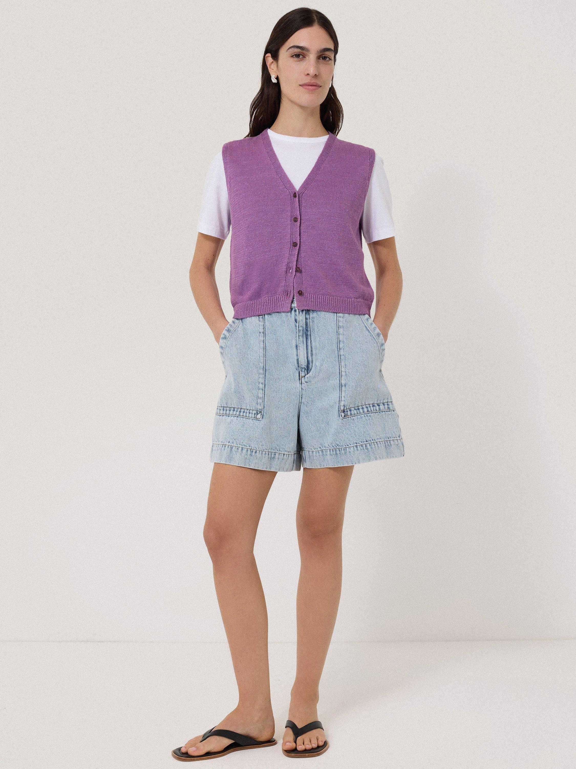 Product image 4 of 5, which shows Jigsaw Button Through Pure Linen Tank Top, Purple, XS
