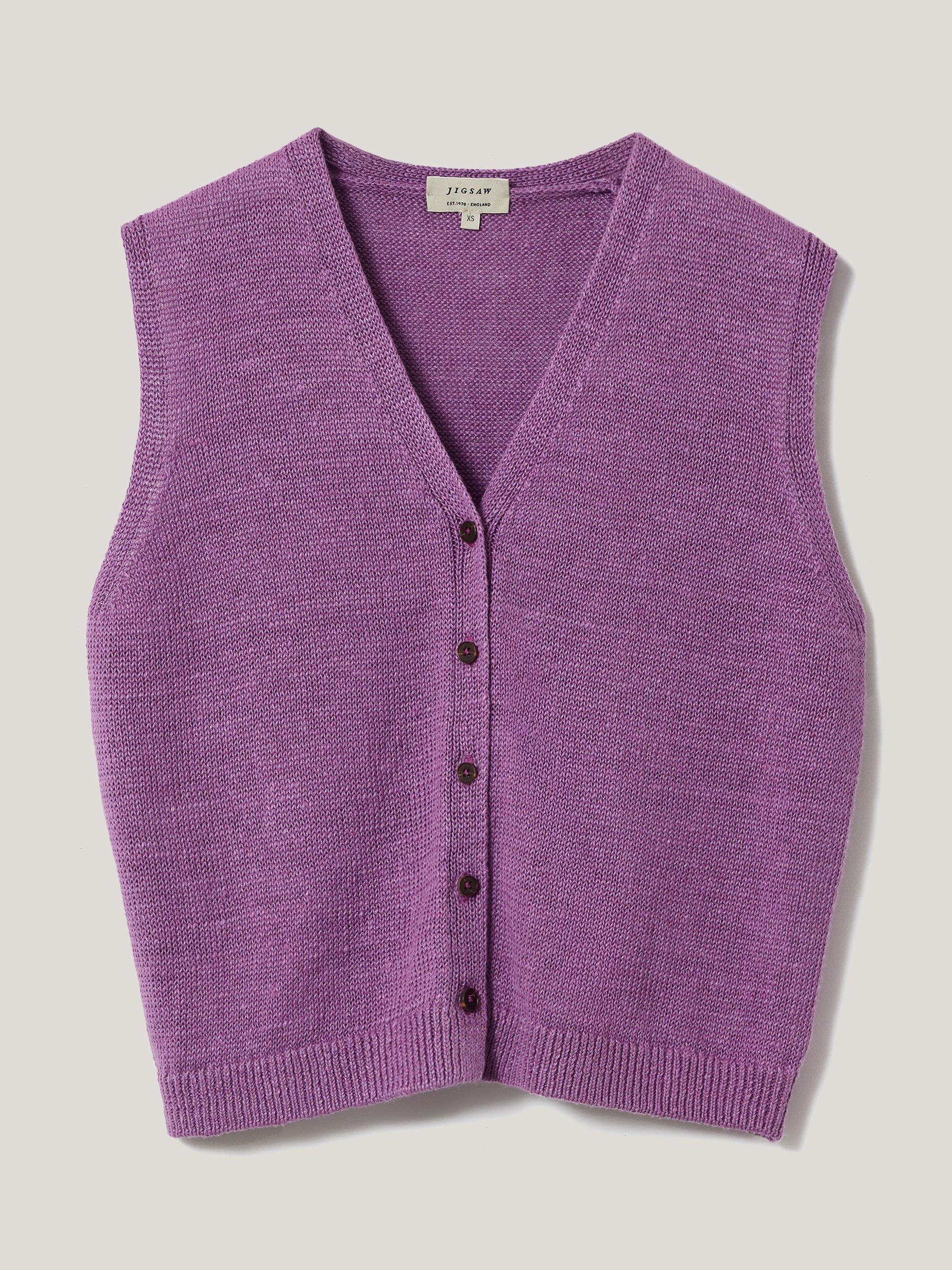 Product image 5 of 5, which shows Jigsaw Button Through Pure Linen Tank Top, Purple, XS