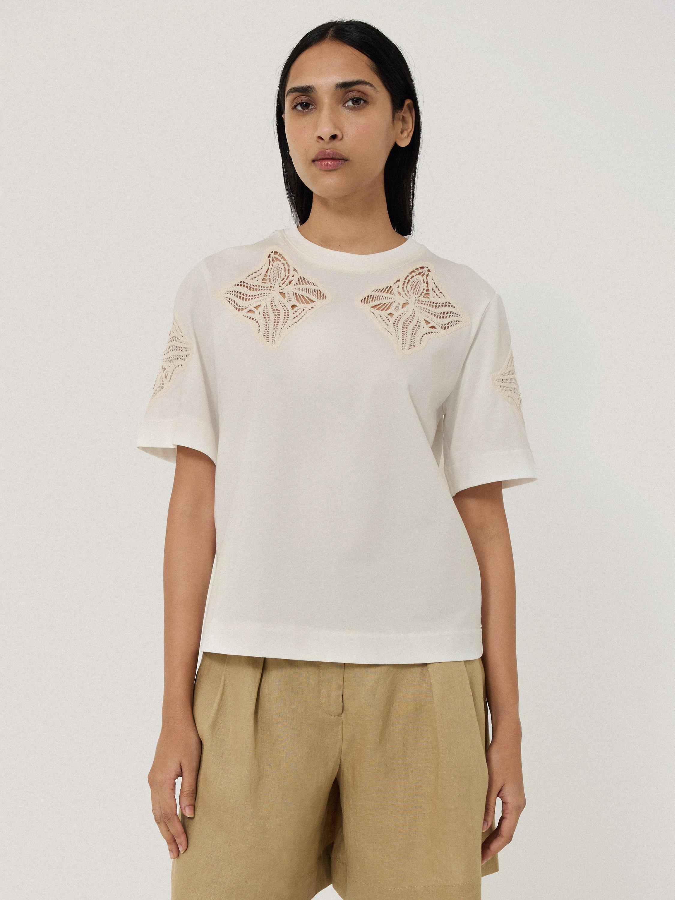 Product image 3 of 7, which shows Jigsaw Embroidered T-Shirt, Cream, M