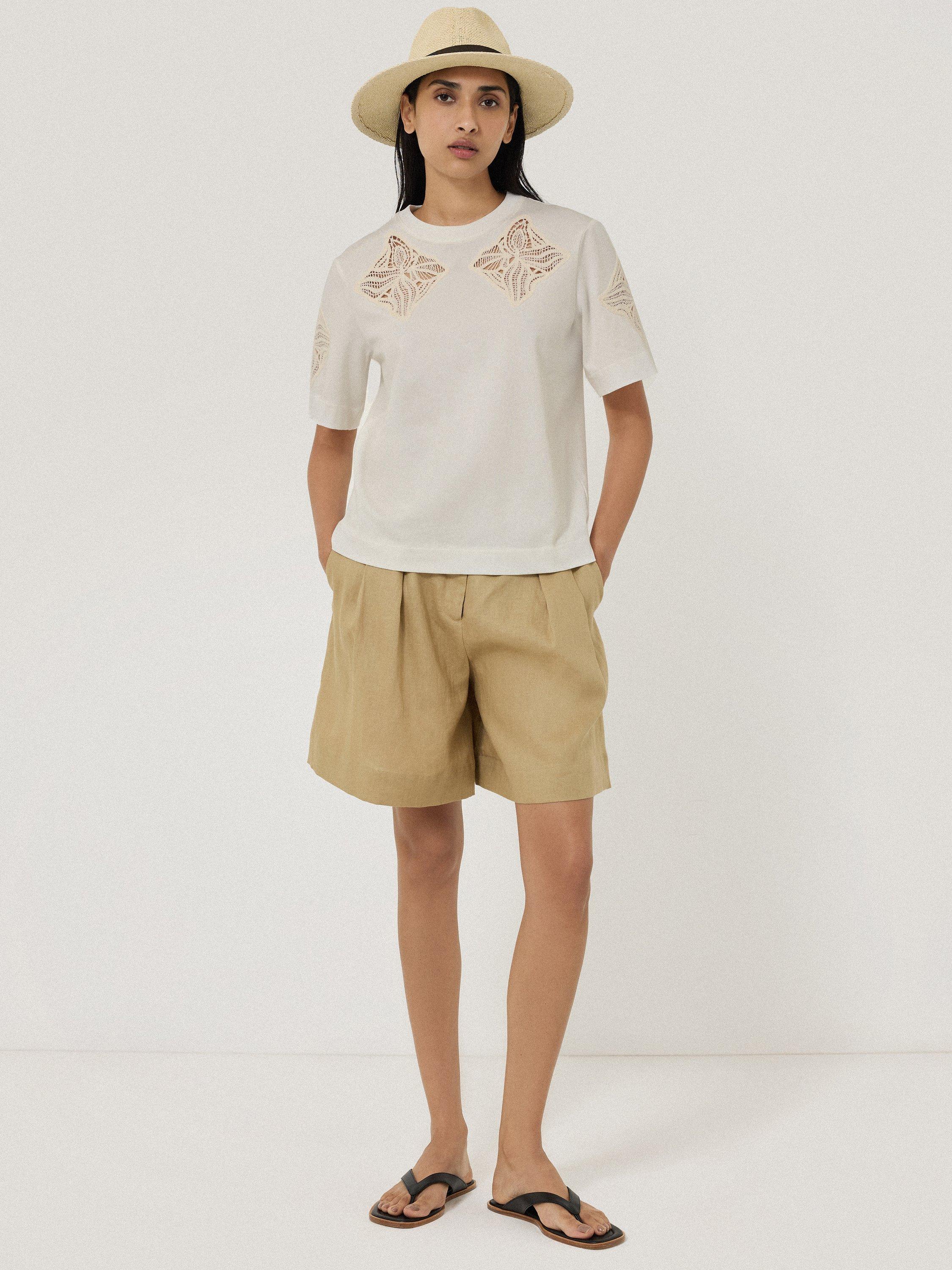 Product image 4 of 7, which shows Jigsaw Embroidered T-Shirt, Cream, M