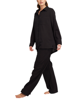 Nudea Organic Cotton Pyjama Shirt, Olive Green - view 2, Black