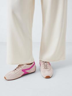 rag & bone Retro Runner Slim Suede Trainers, Sand/Pink - view 2, Sand/Pink