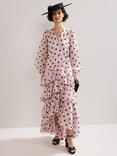Phase Eight Spot Ruffle Maxi Dress, Pink