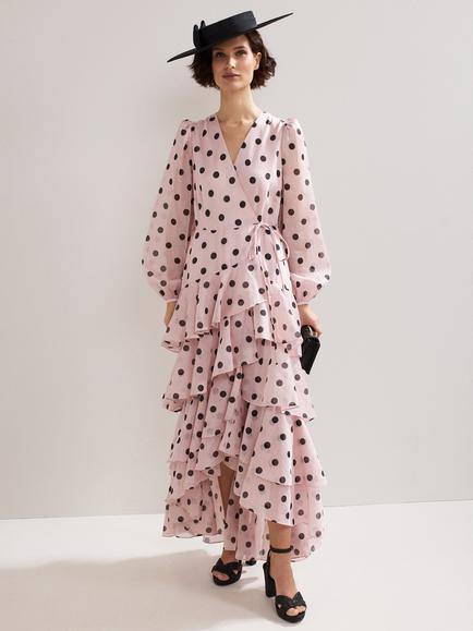 Phase Eight Spot Ruffle Maxi Dress containing TENCEL™ Lyocell, Pink