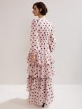 Phase Eight Spot Ruffle Maxi Dress, Pink