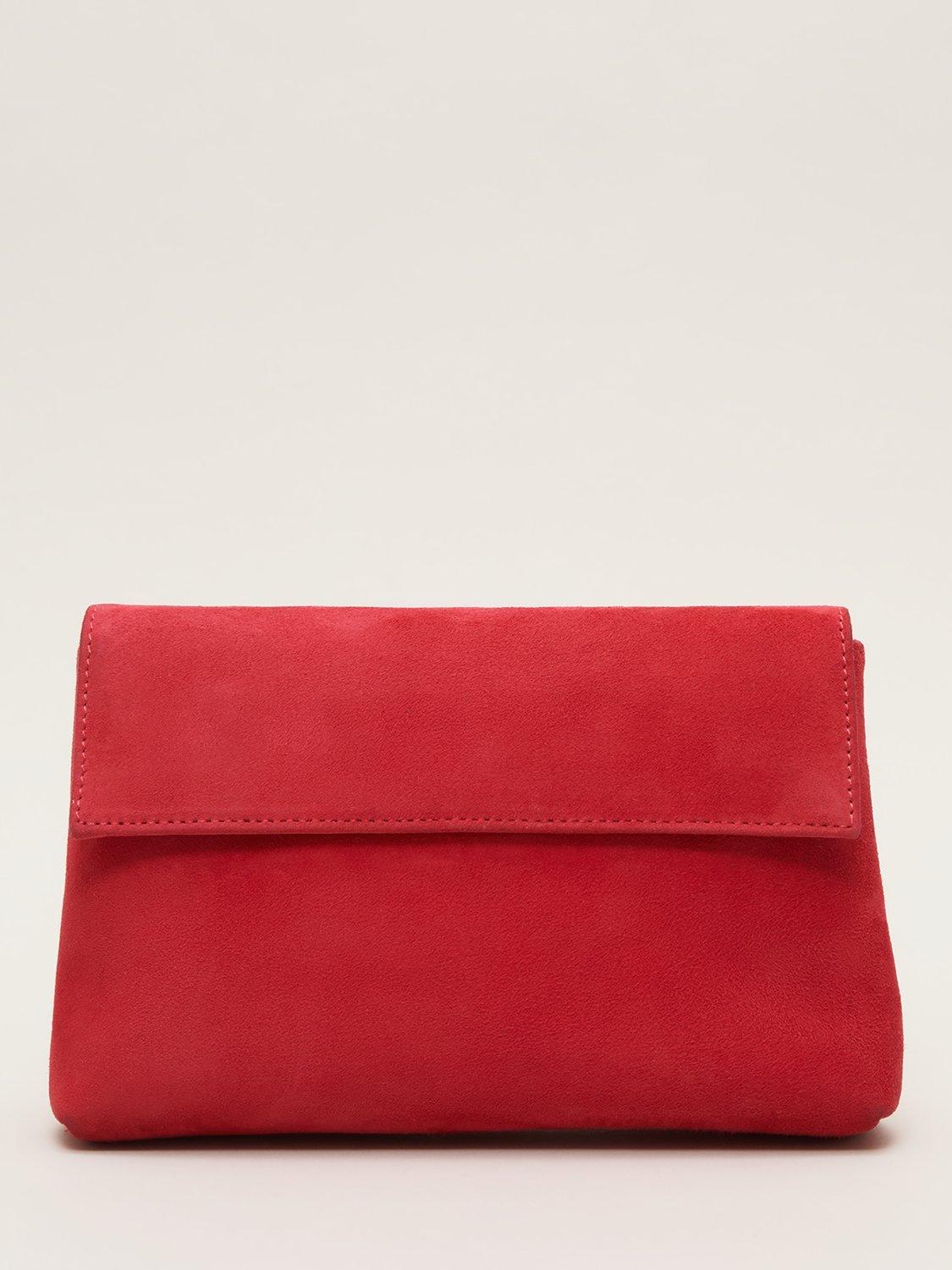 Product image 1 of 7, which shows Phase Eight Suede Clutch Bag, Coral, One Size