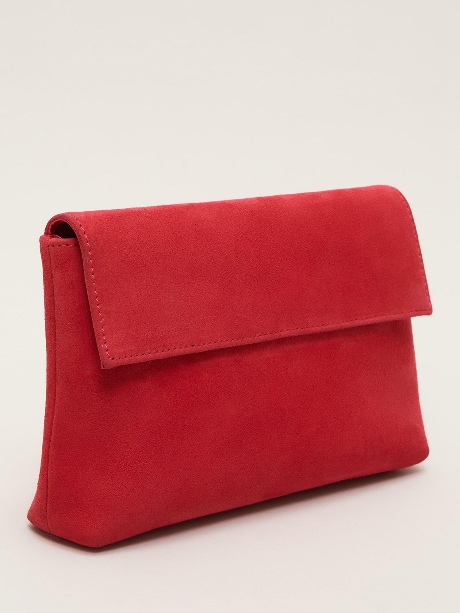 Product image 2 of 7, which shows Phase Eight Suede Clutch Bag, Coral, One Size